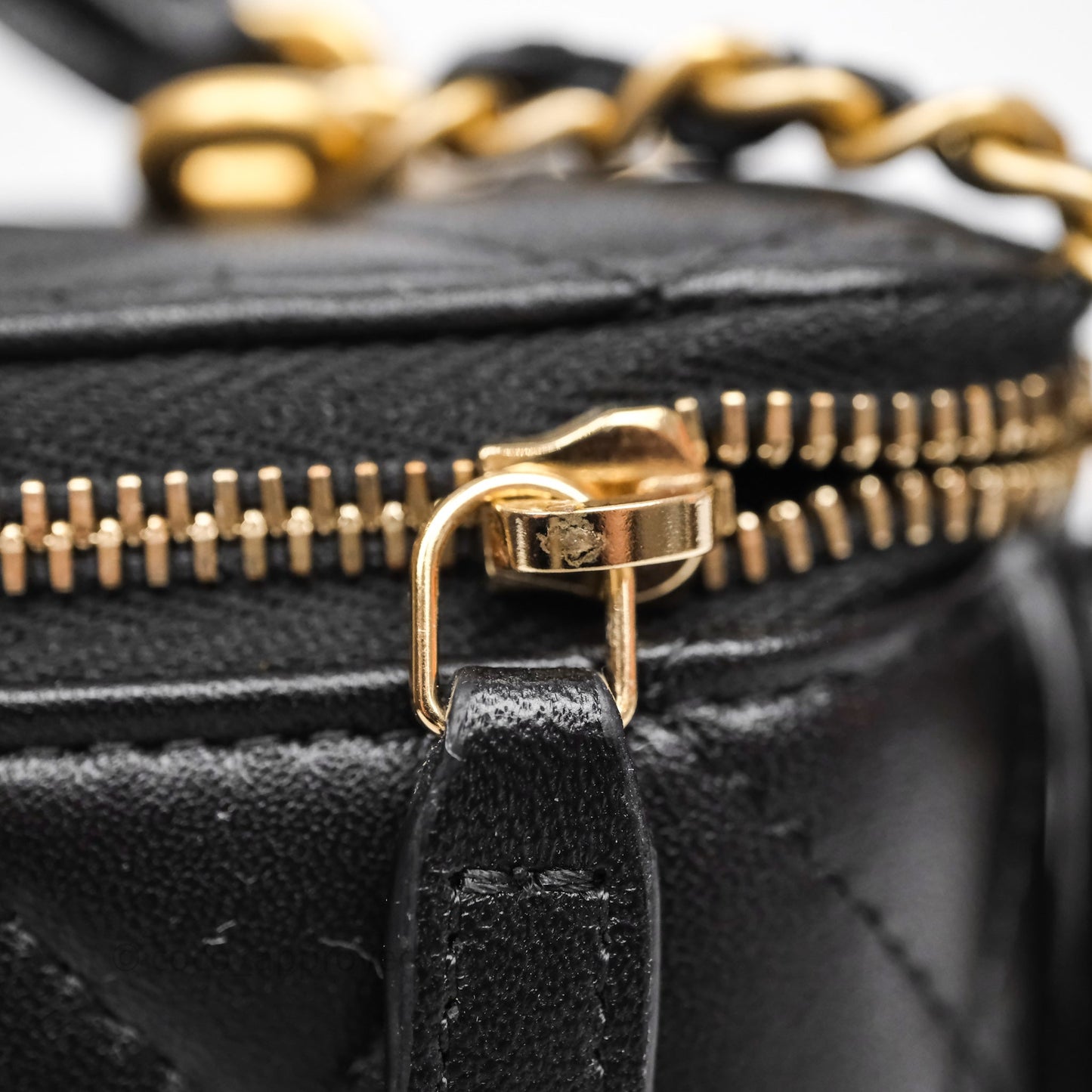 Chanel Vanity Rectangular Metal Top Handle Black Lambskin Aged Gold Hardware