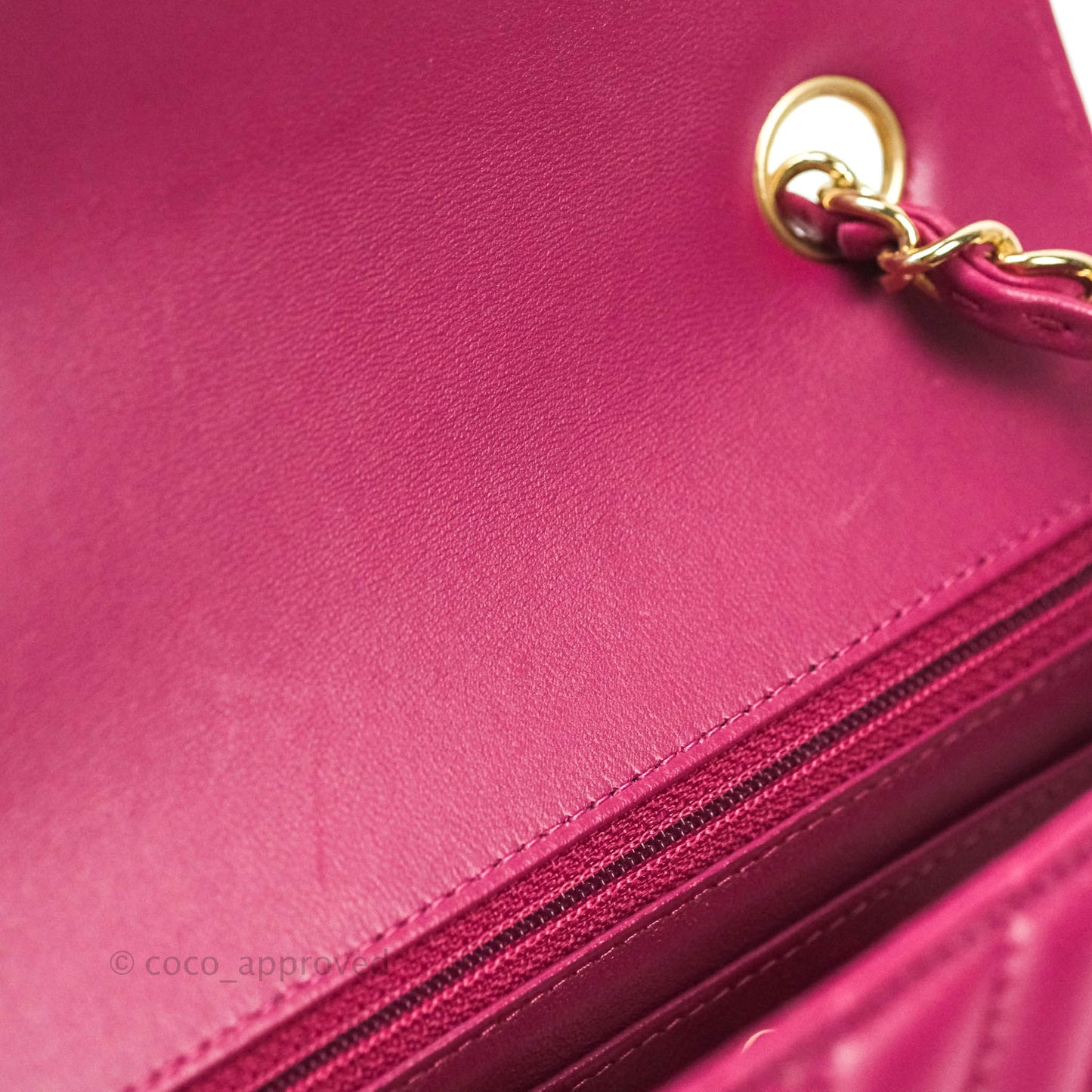 Chanel Chevron Mini Rectangular Lambskin Flap Dark Pink Gold Hardware