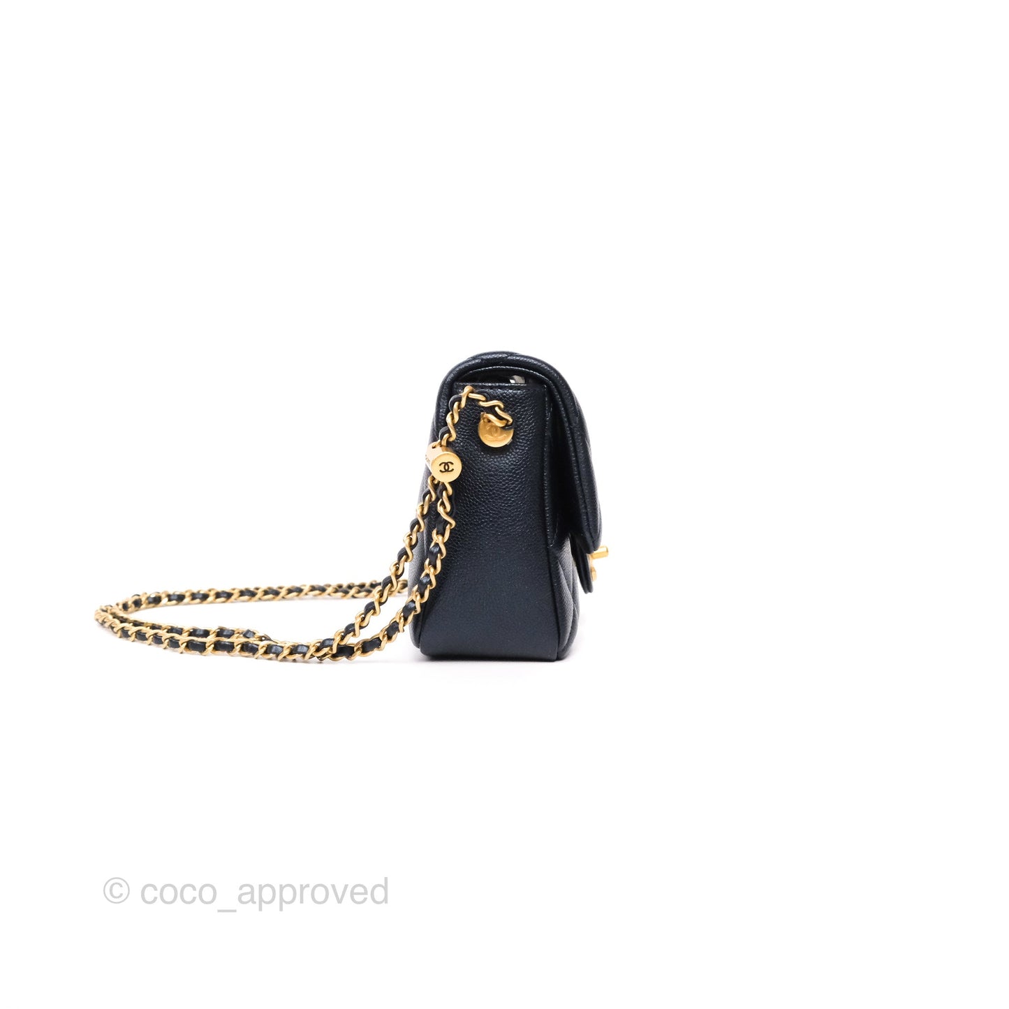 Chanel My Perfect Mini Flap Quilted Iridescent Navy Caviar Aged Gold Hardware