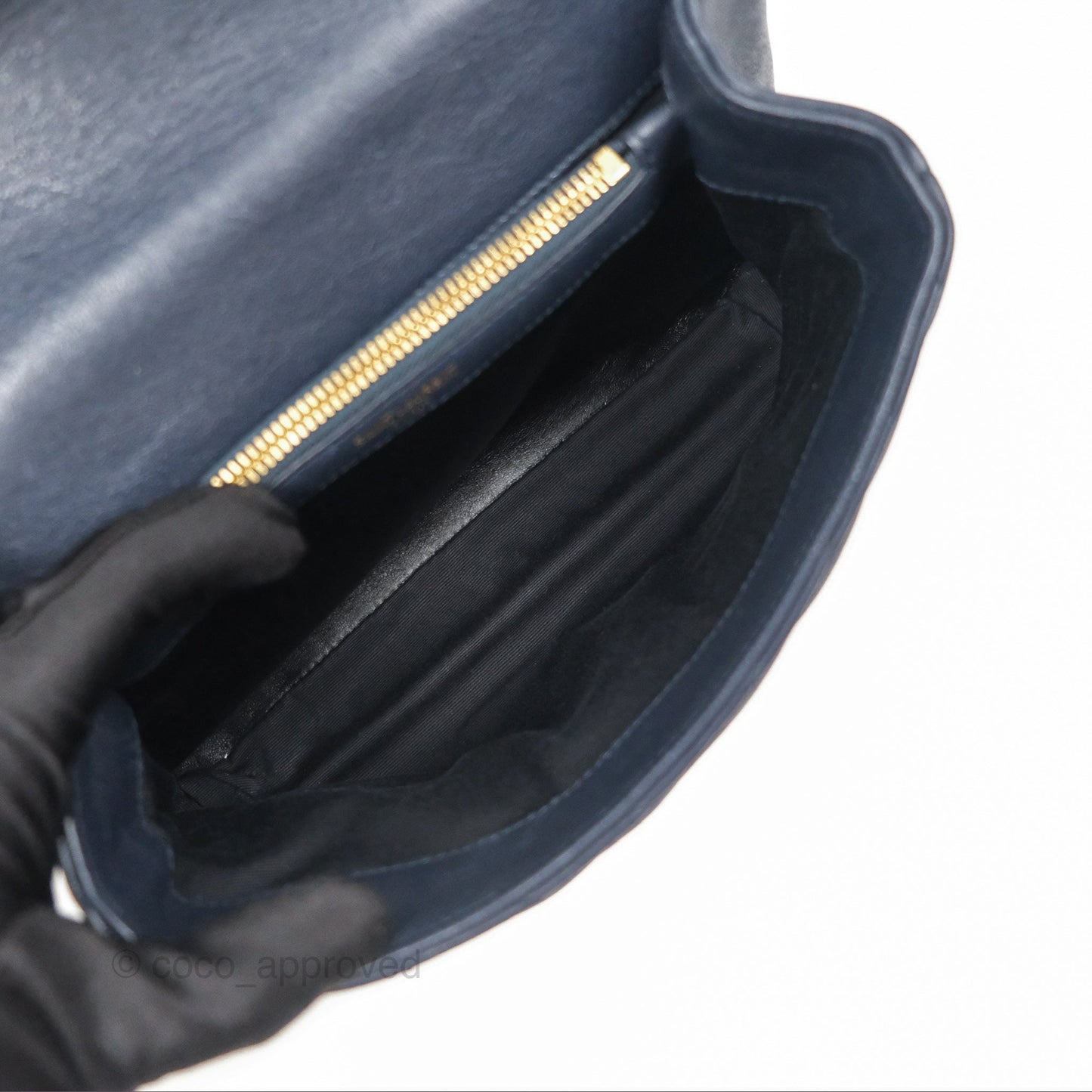Saint Laurent Chevron Medium College Navy Chain Bag Gold Hardware