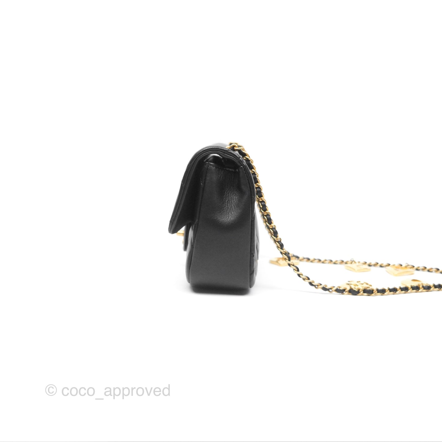 Chanel Mini Flap Bag With Heart CC Charm Black Lambskin Aged Gold Hardware