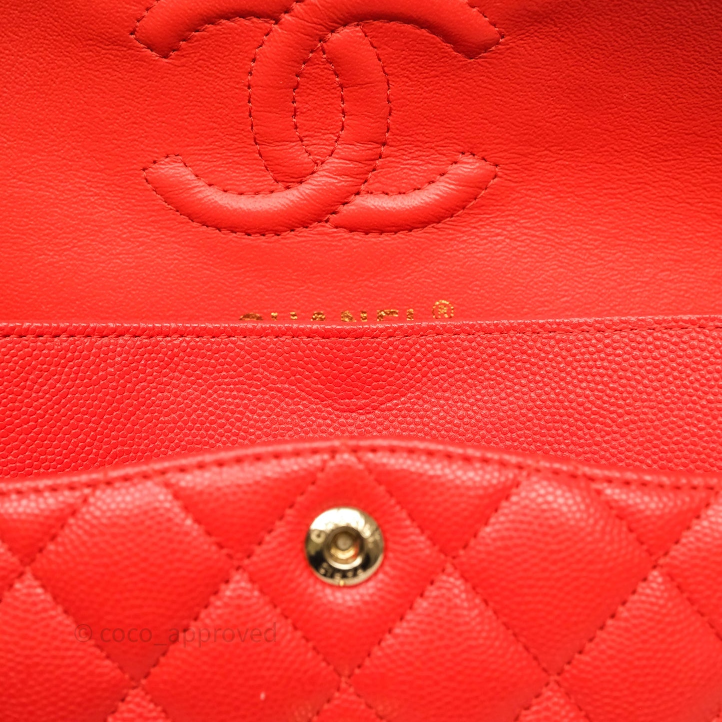Chanel Small Classic Flap Quilted Red Orange Caviar Gold Hardware