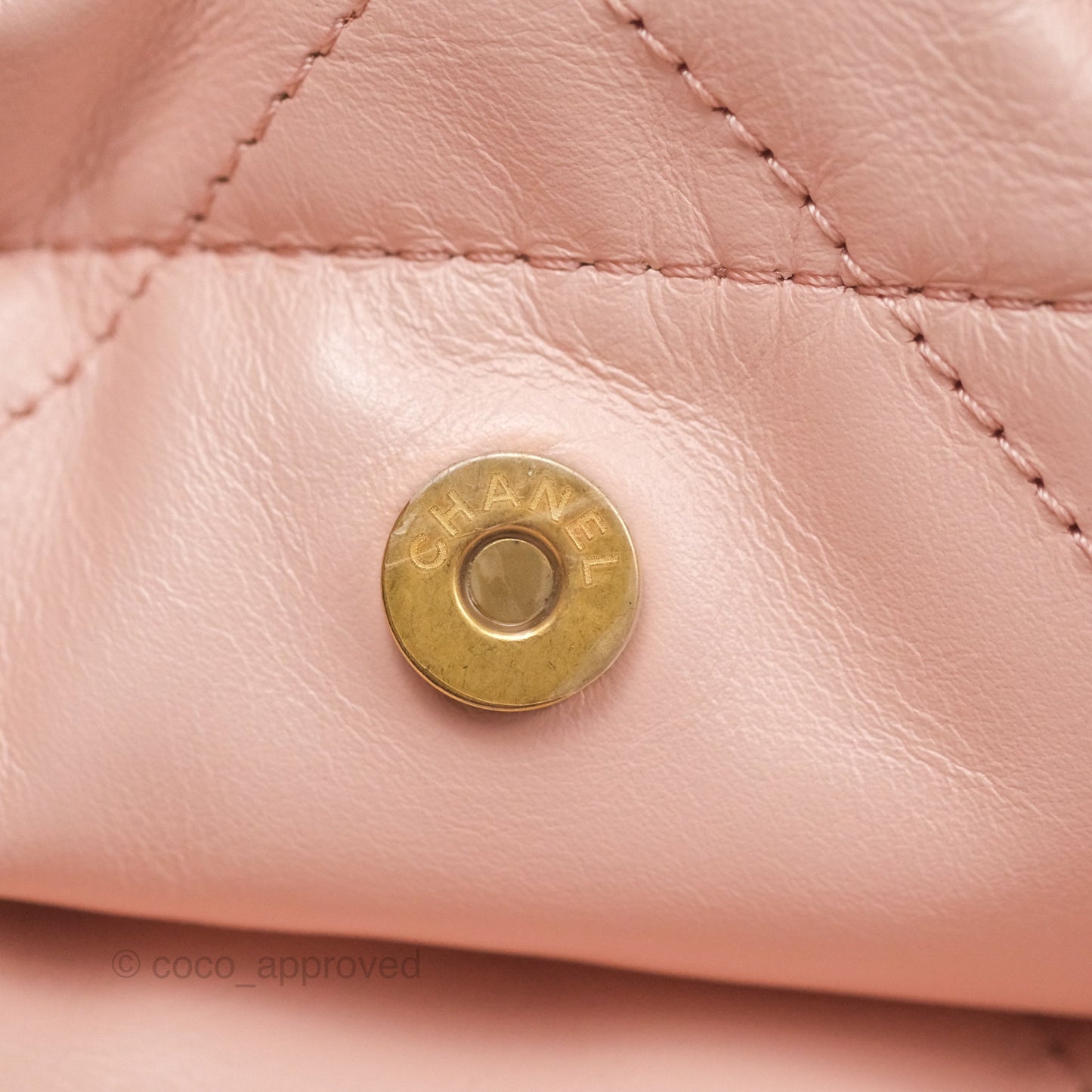 Chanel 22 Small Quilted Pink Shiny Crumpled Calfskin Aged Gold Hardware