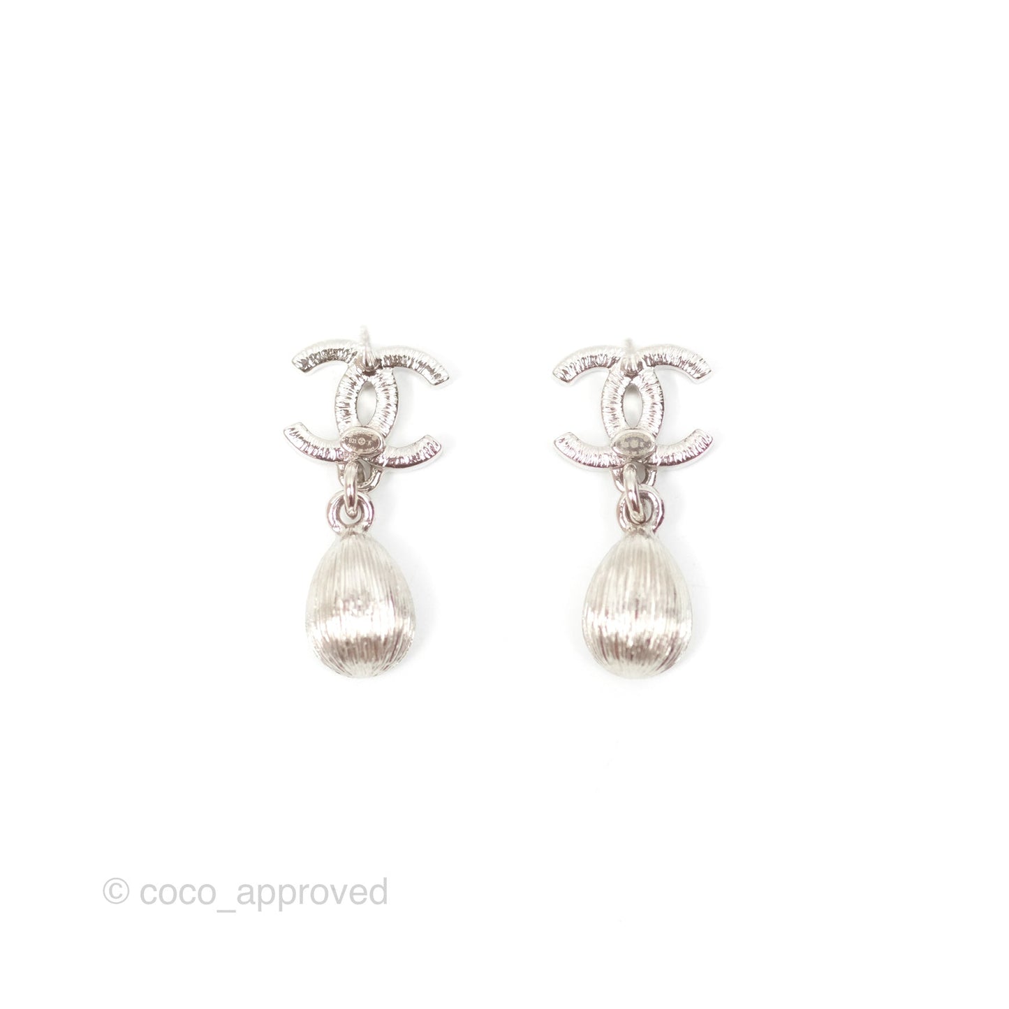 Chanel Crystal CC Tear Resin Drop Earrings Silver Hardware 21K