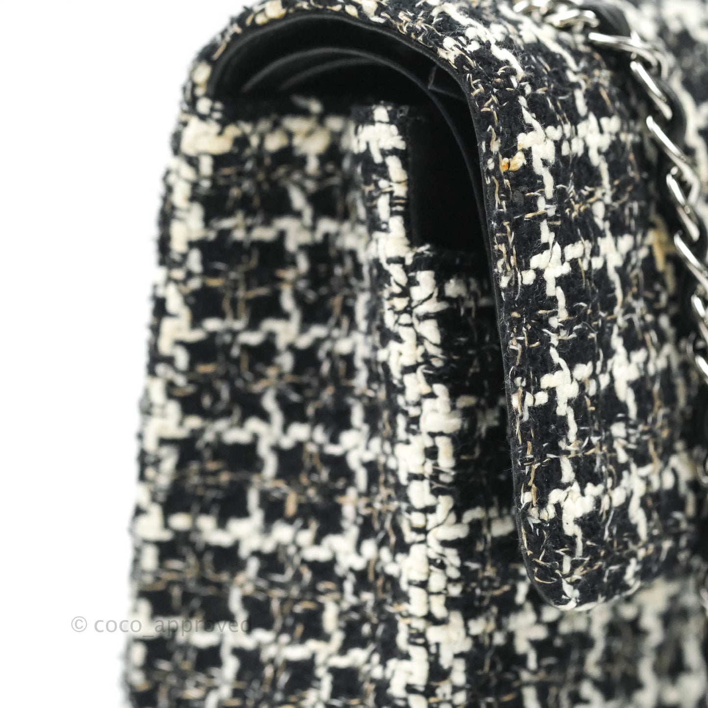 Chanel Classic M/L Medium Quilted Double Flap Bag Lambskin Tweed Black & White Silver Hardware