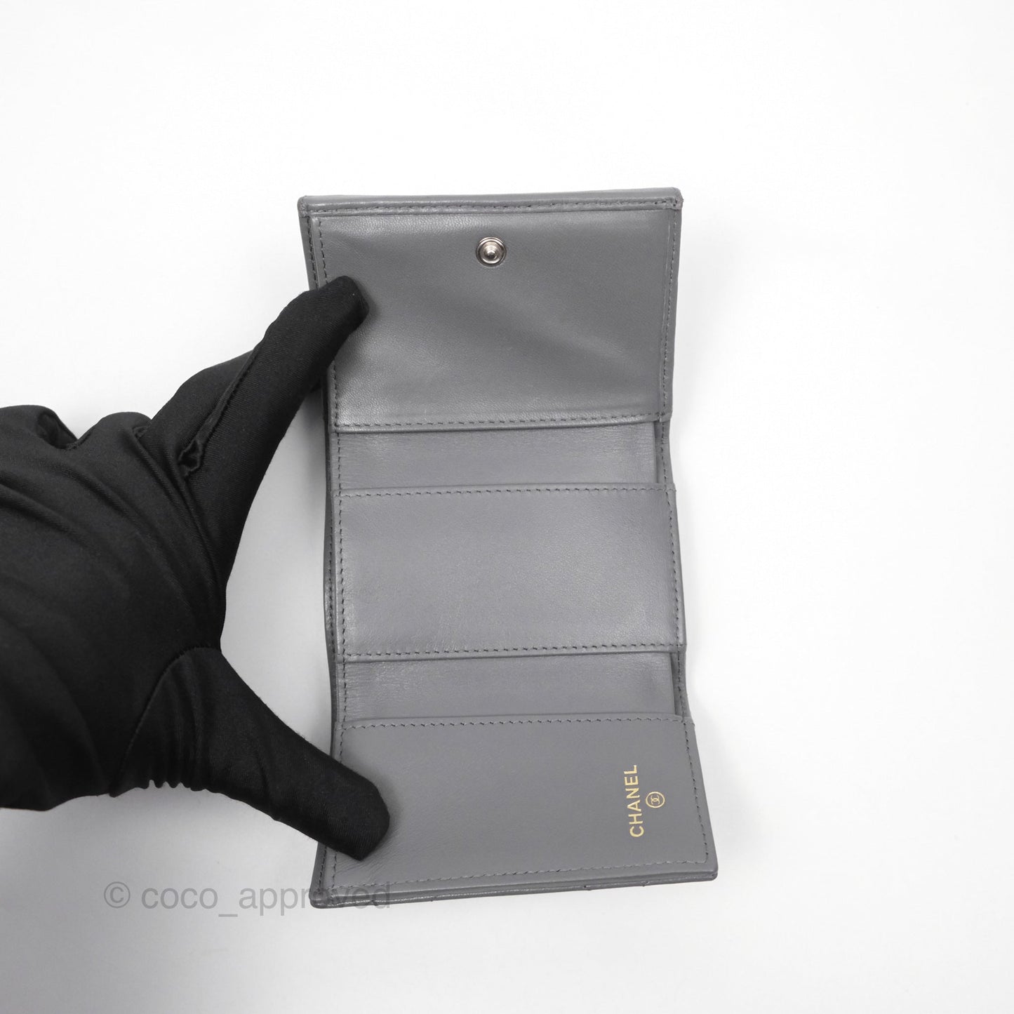 Chanel 19 Grey Short Trifold Wallet Lambskin Silver Hardware
