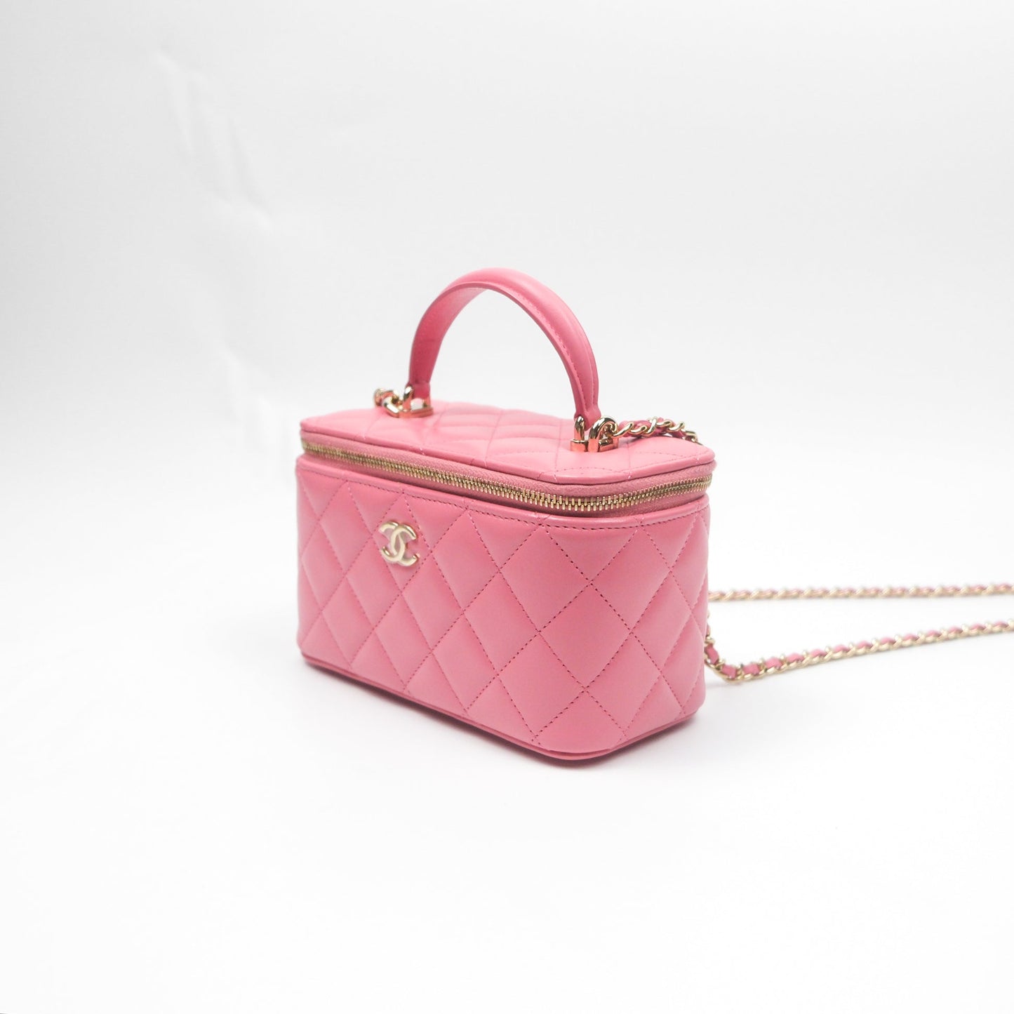 Chanel Vanity Rectangular Top Handle Pink Lambskin Gold Hardware