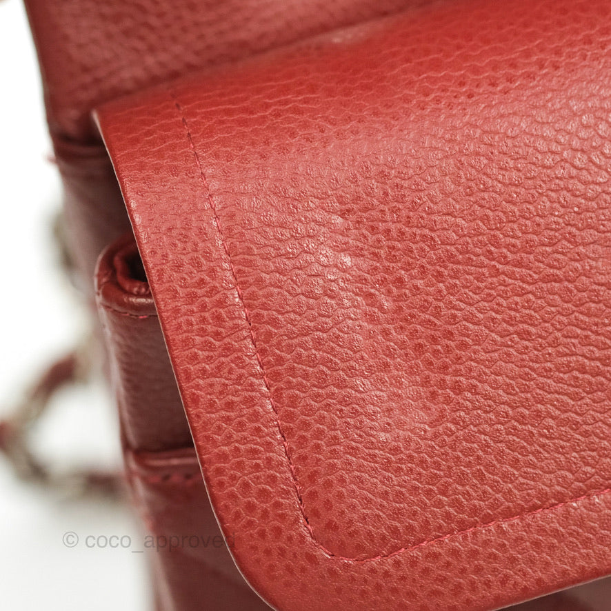 Chanel Classic M/L Medium Double Flap Dark Red Caviar Silver Hardware