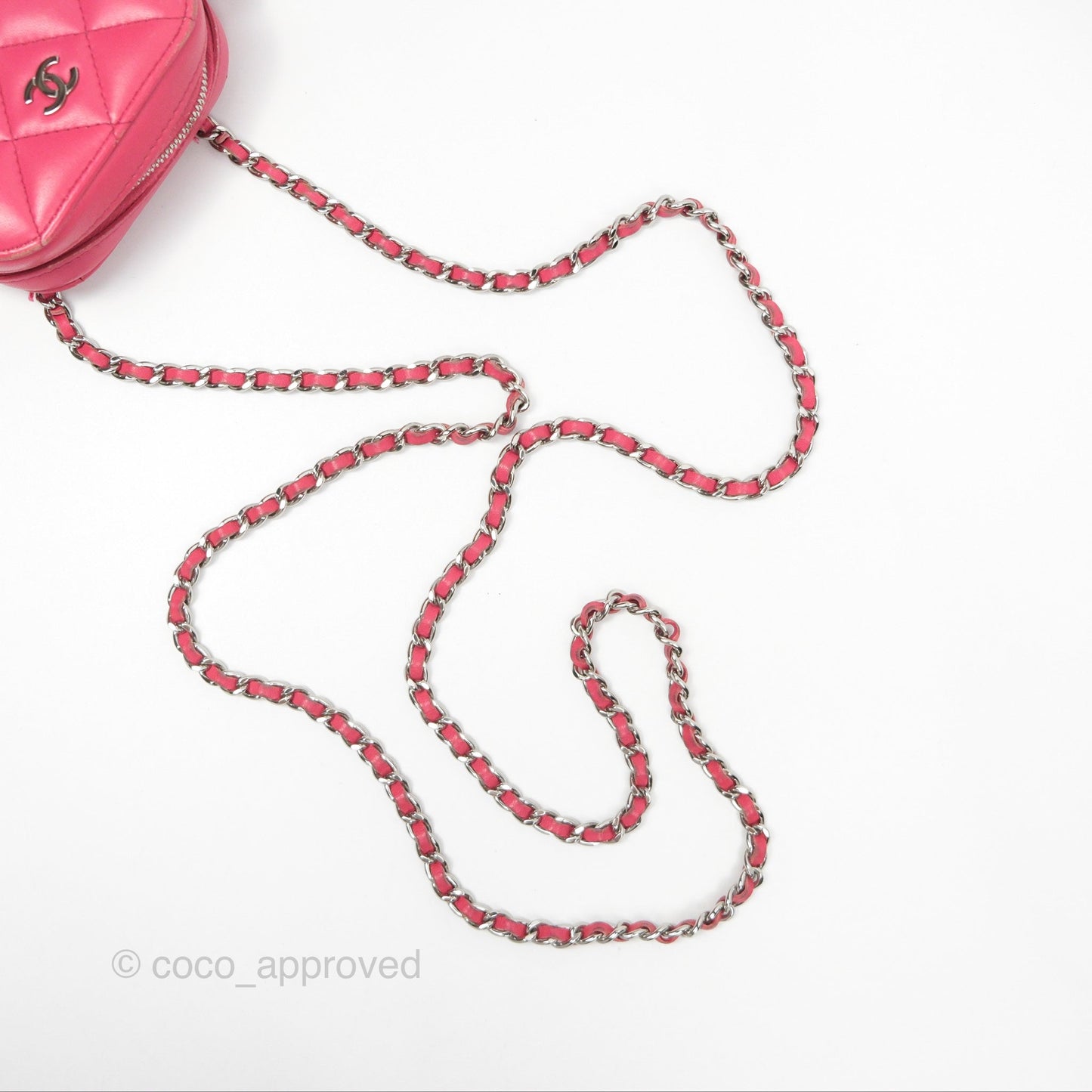 Chanel Quilted Phone Holder Pink Lambskin Silver Hardware
