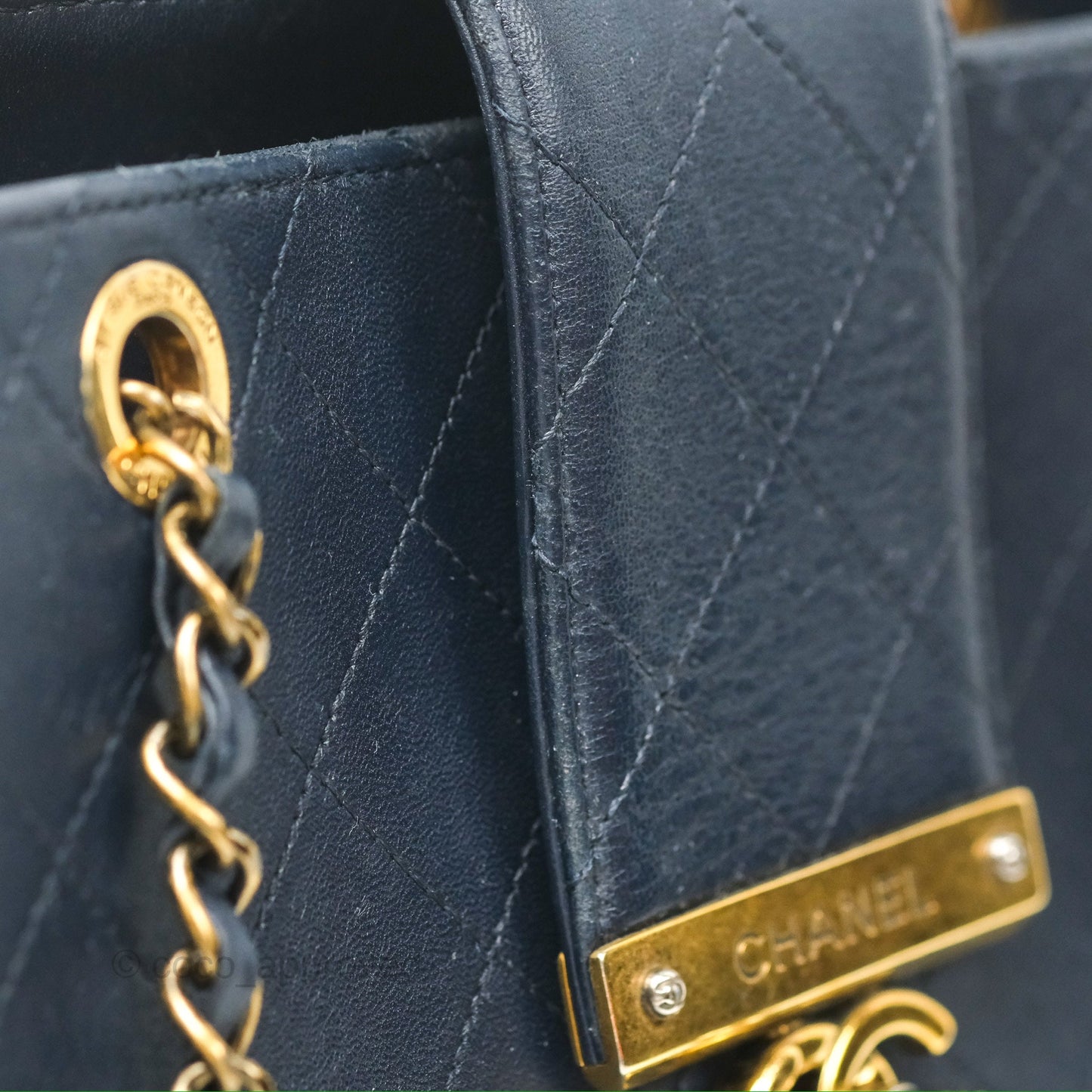 Chanel Medium Around The Corner Shopping Tote Navy Lambskin