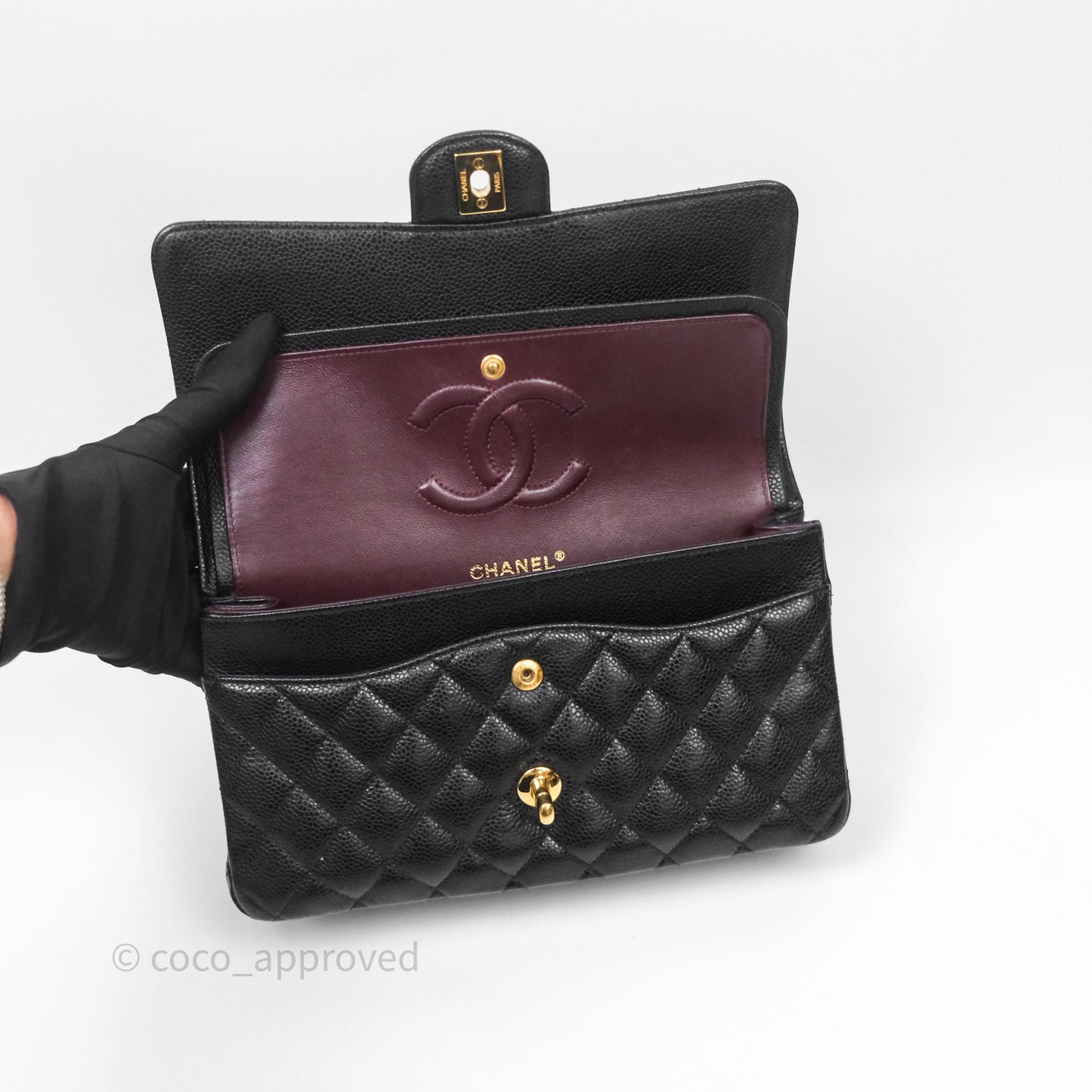 Chanel Classic M/L Medium Flap Quilted Black Caviar Gold Hardware