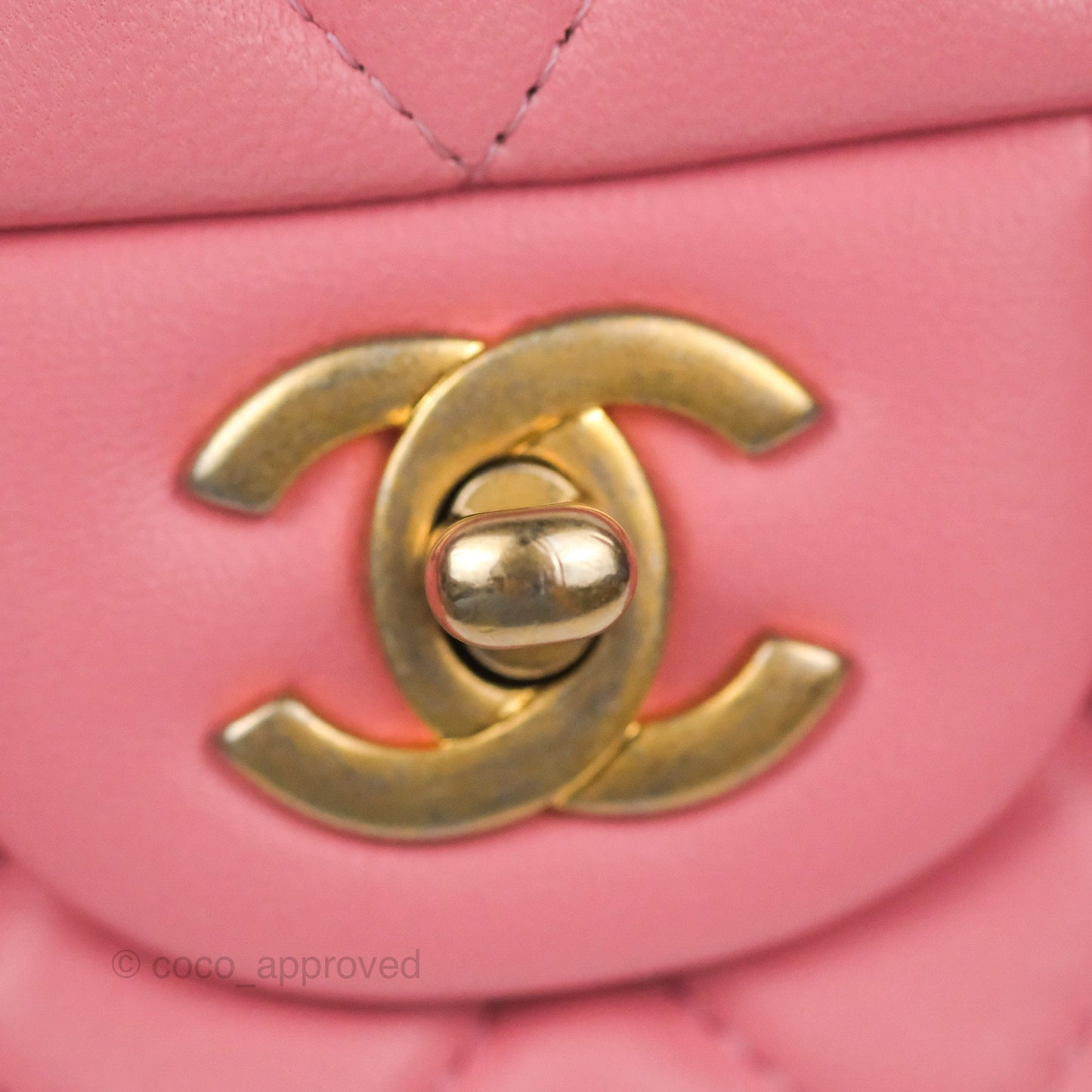 Chanel Quilted Mini Rectangular Flap Pink Lambskin Aged Gold Hardware