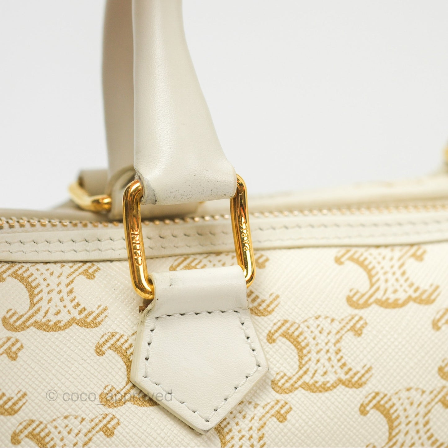 Celine Small Triomphe Canvas Boston Bag White Calfskin