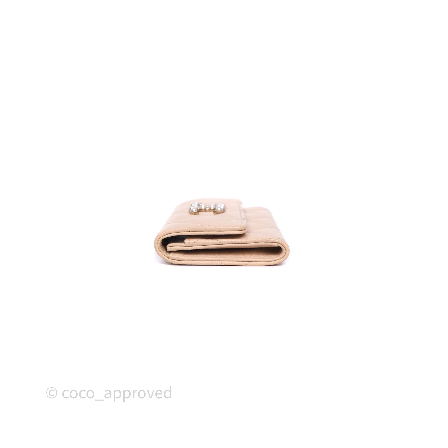 Chanel Pearl CC Flap Card Holder Beige Caviar Gold Hardware