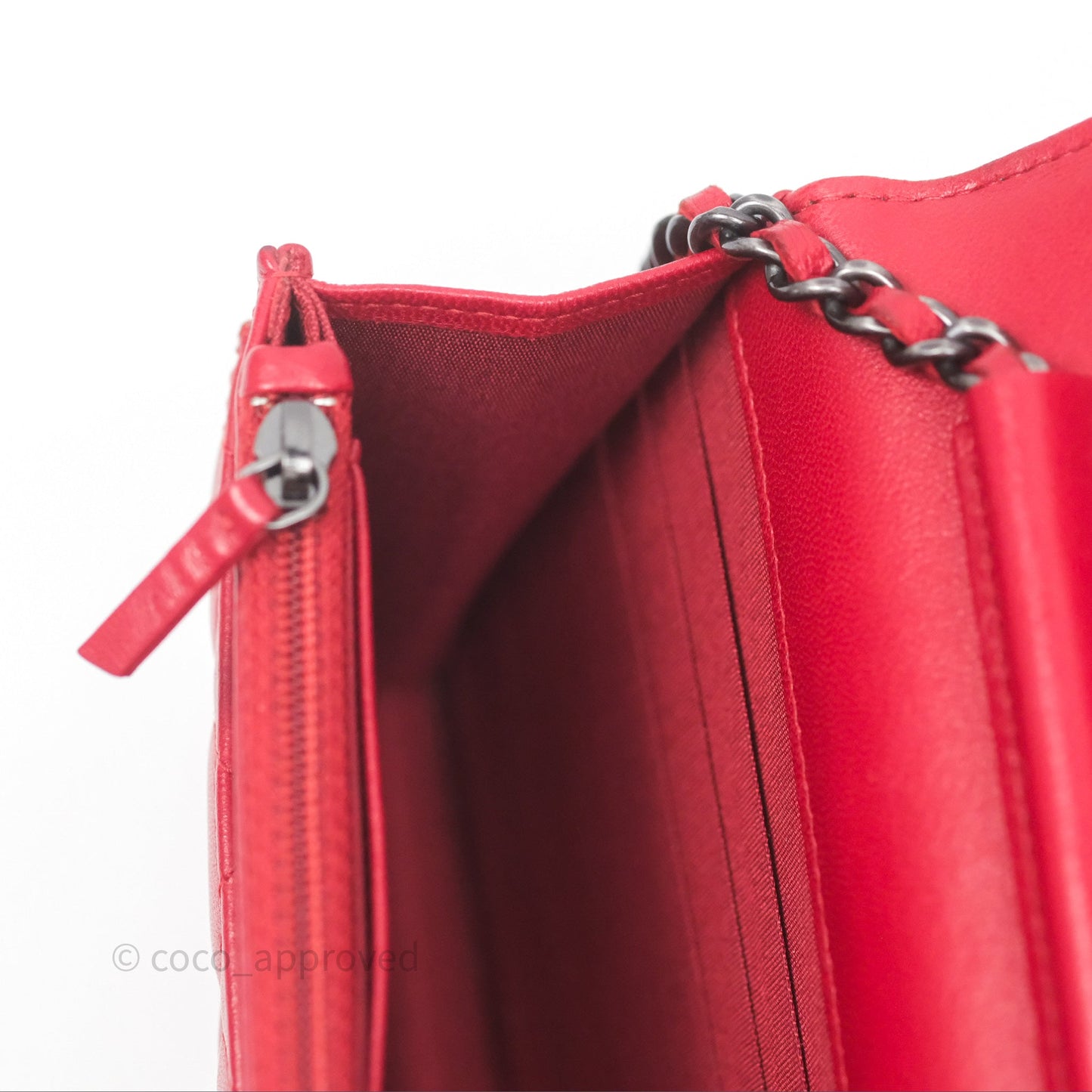 Chanel Boy Wallet on Chain WOC Red Lambskin Ruthenium Hardware