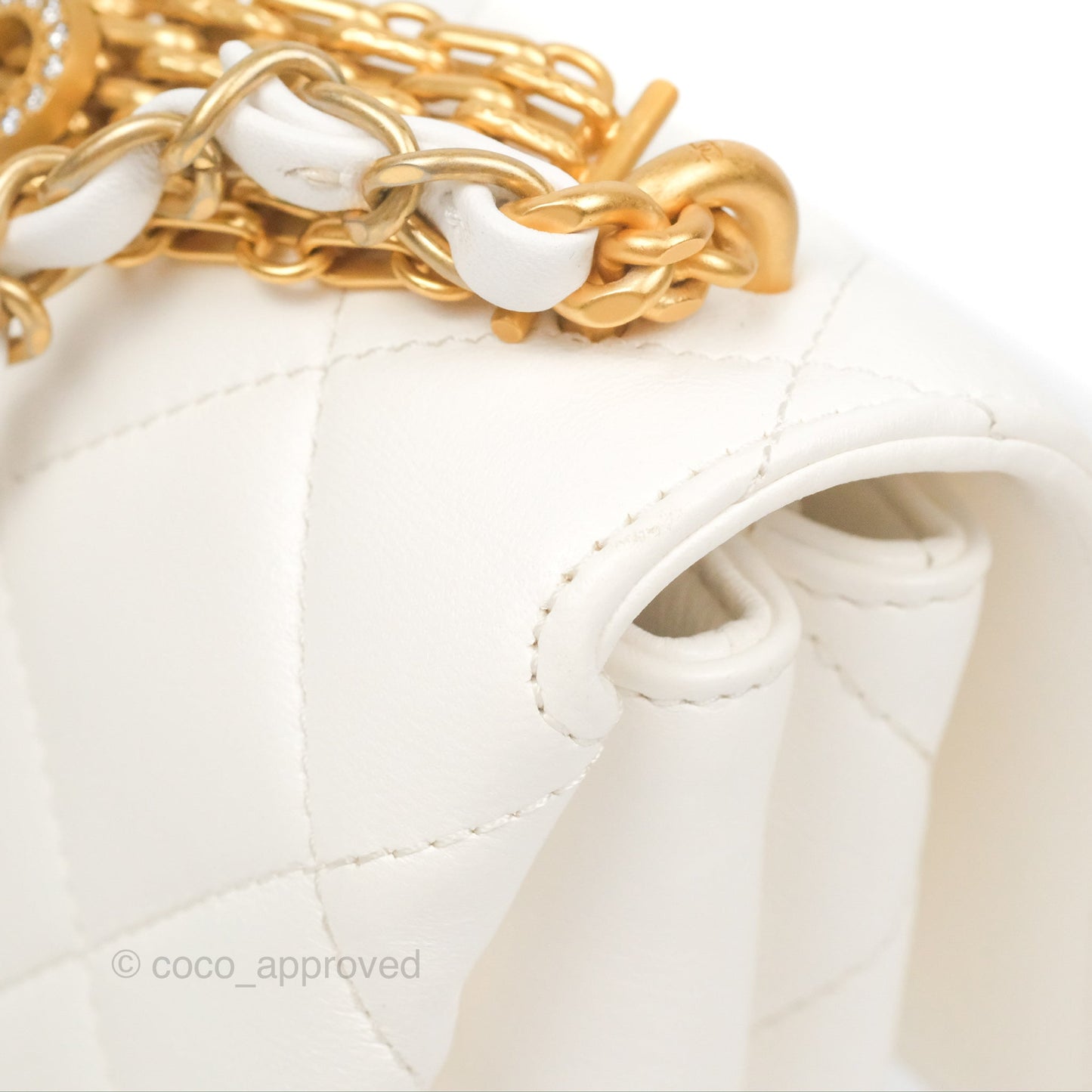 Chanel Crystal Logo Handle Flap Bag White Lambskin 22S