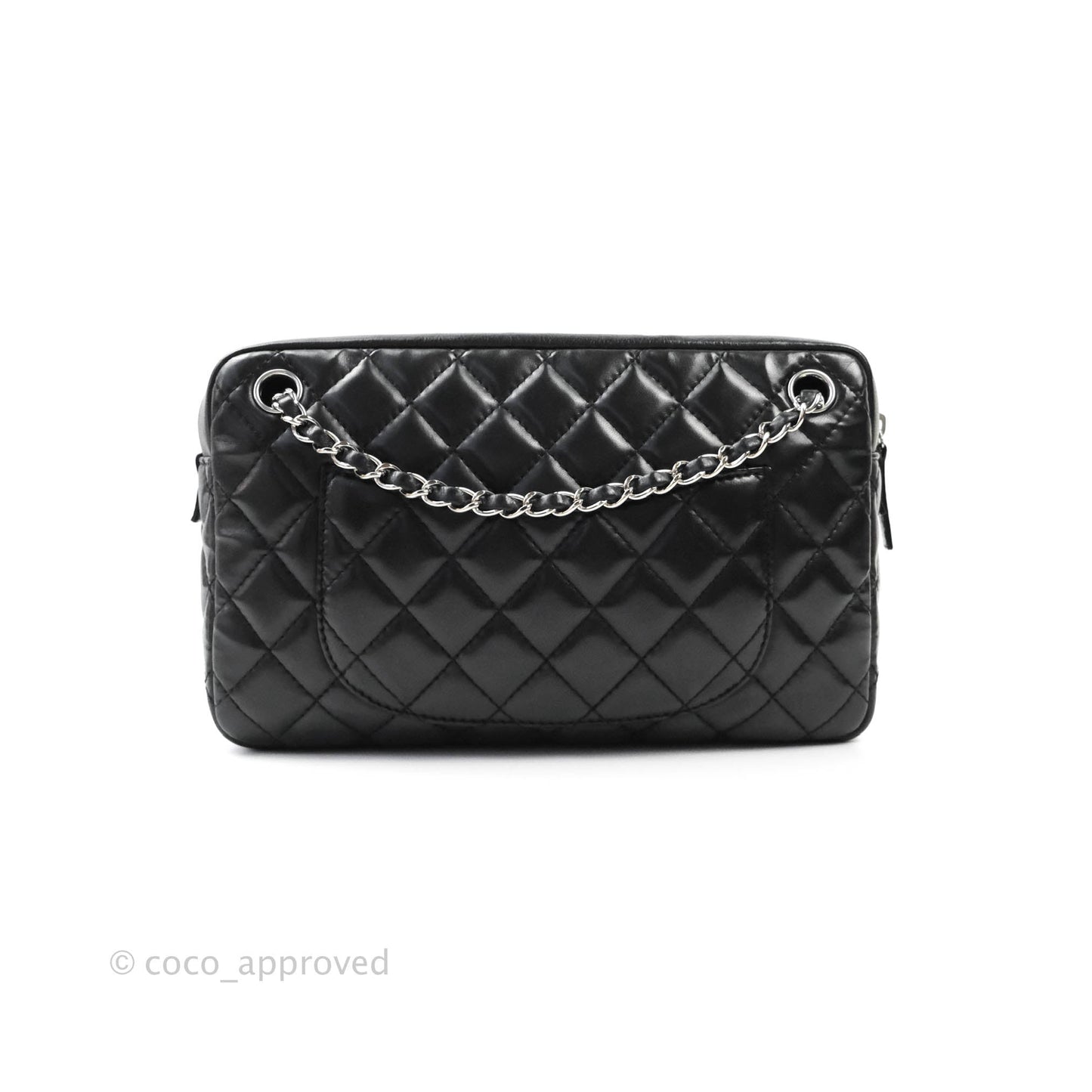 Chanel Quilted Camera Case Bag Black Lambskin Silver Hardware