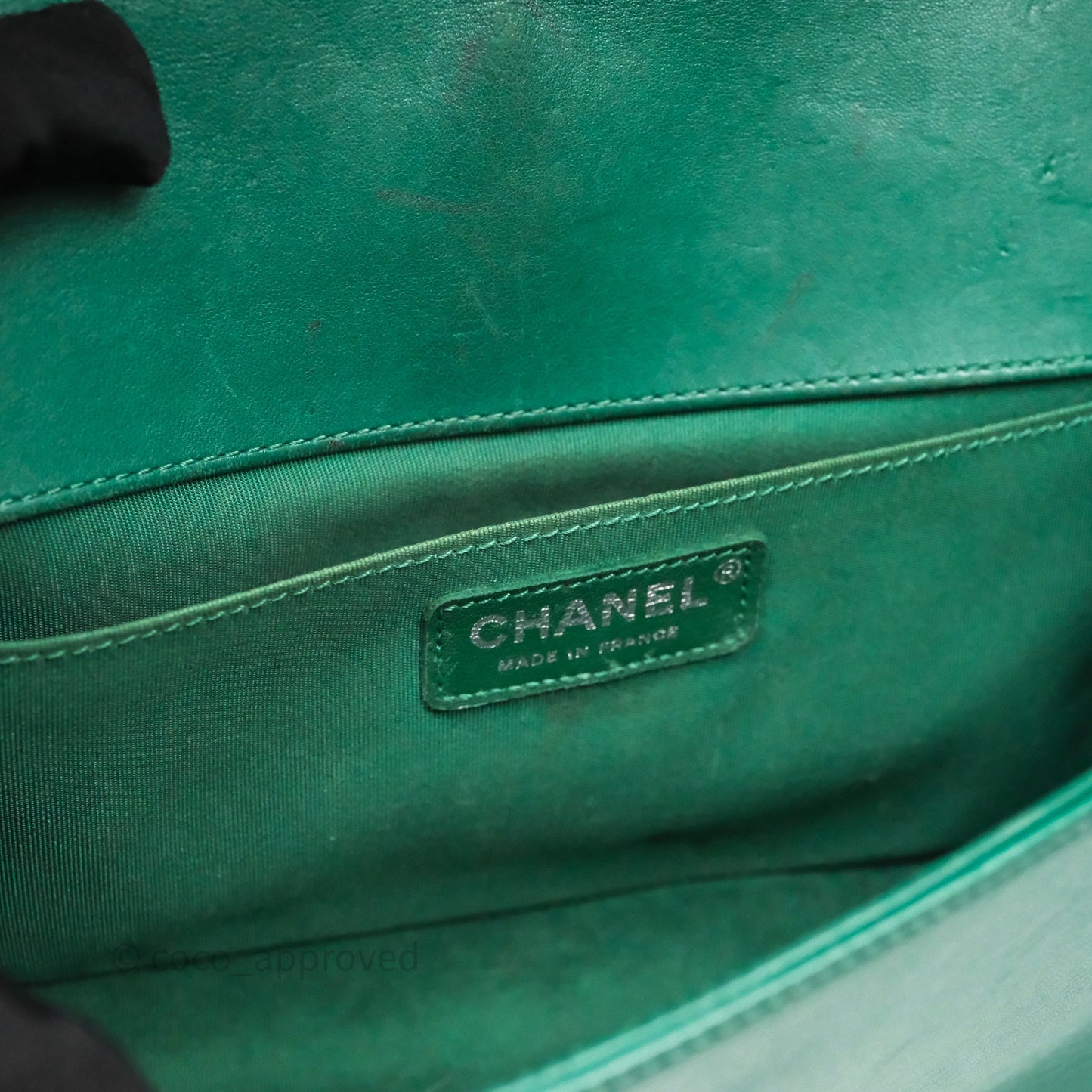 Chanel Medium Boy Quilted Green Lambskin Ruthenium Hardware