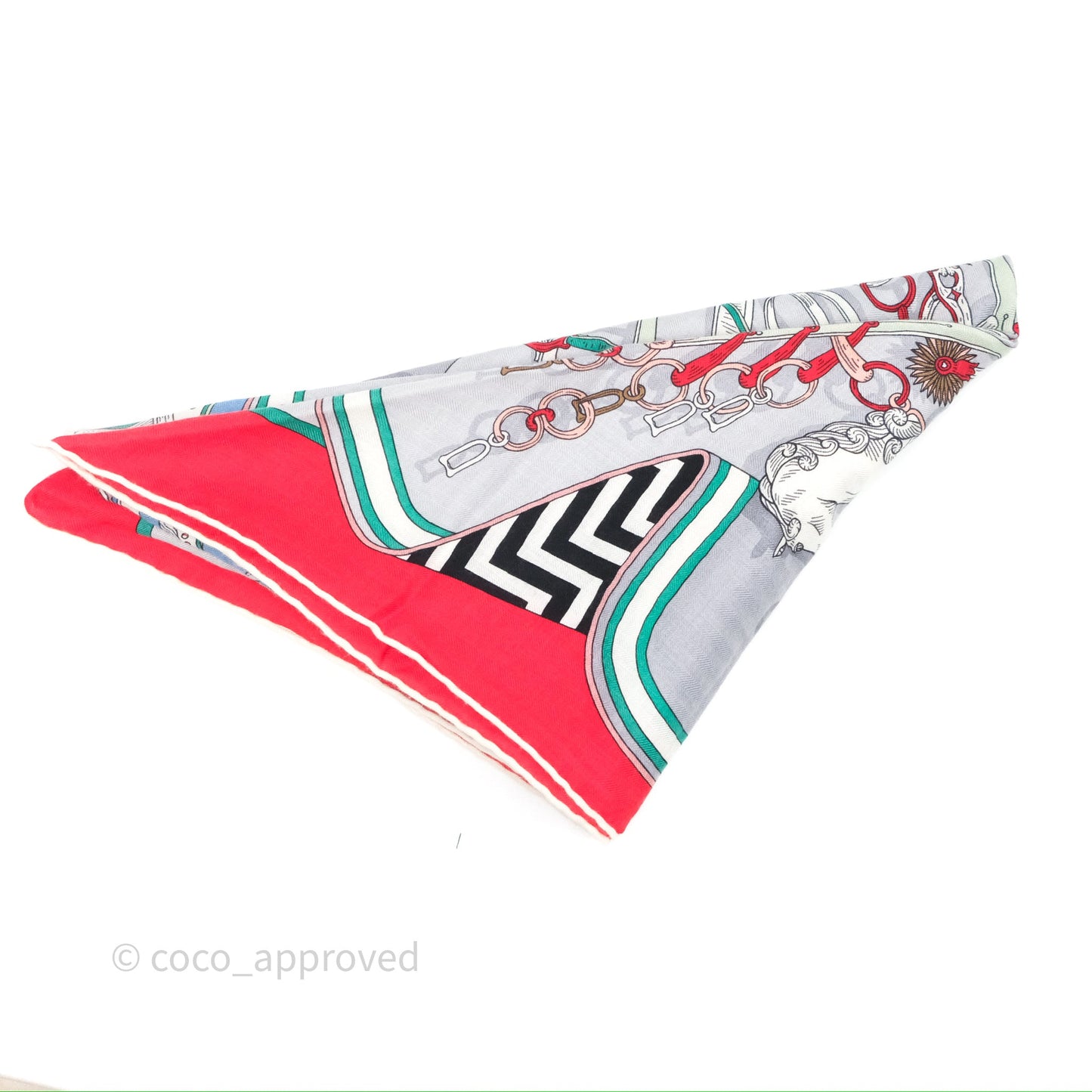 Hermes Giant Triangle Scarf Cashmere Silk Grey/ Red