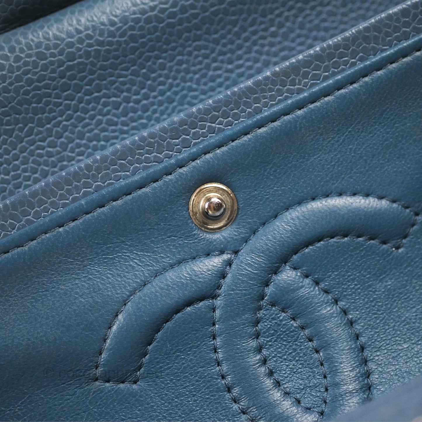 Chanel Classic Double Flap Quilted M/L Blue Caviar Silver Hardware