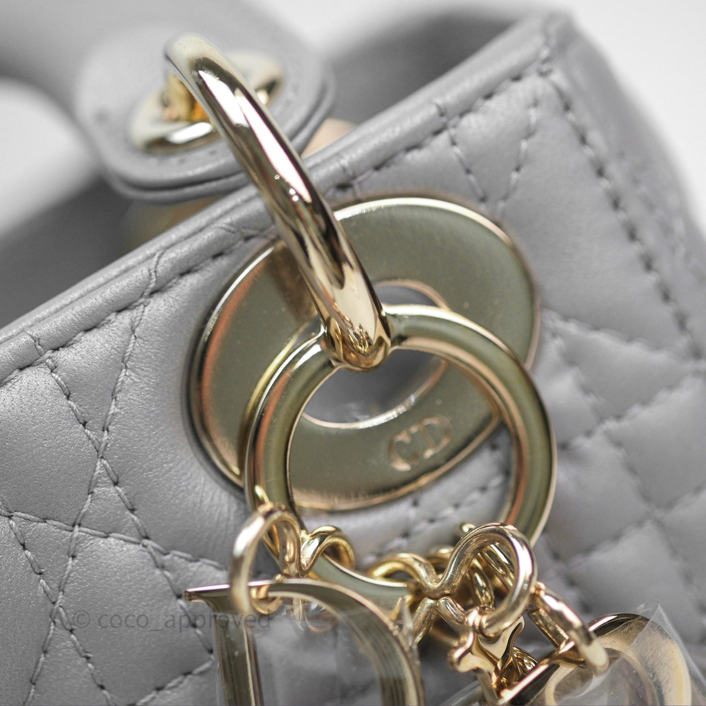Christian Dior Mini Lady Dior Iridescent Grey Lambskin Cannage Gold Hardware