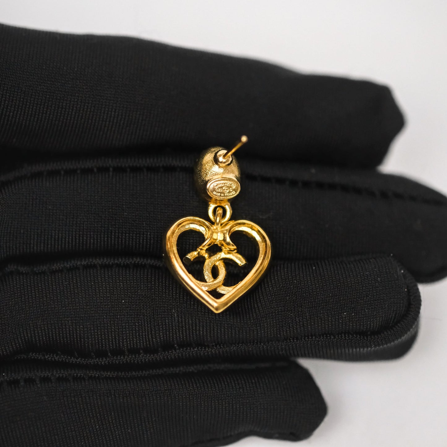Chanel Oval Blue Resin Heart CC Drop Earrings Gold Tone 23C