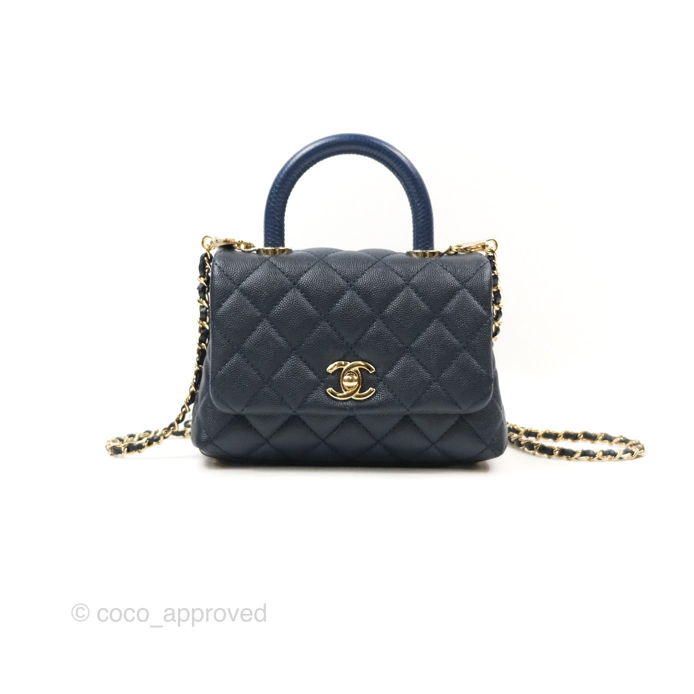 Chanel Mini Coco Handle Quilted Navy Caviar Gold Hardware