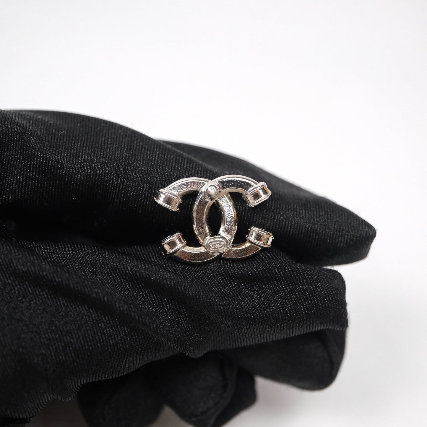 Chanel CC Crystals Earrings Silver Tone 23P