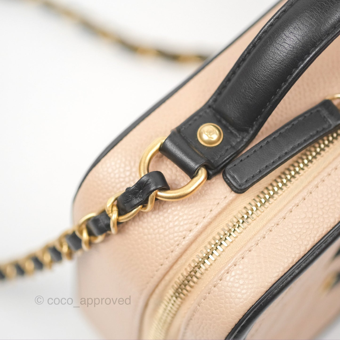 Chanel Quilted Medium CC Filigree Vanity Case Beige Black Caviar Gold Hardware
