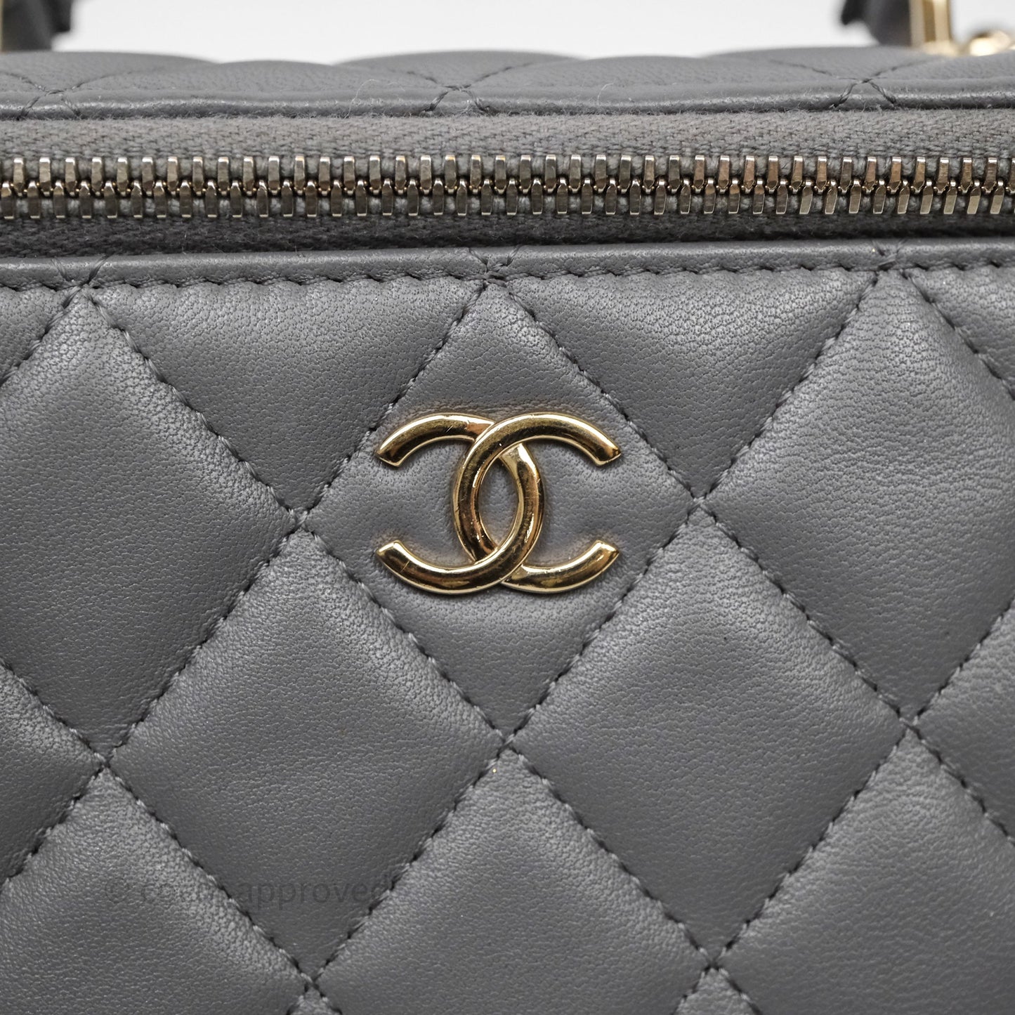 Chanel Vanity Rectangular Top Handle Grey Lambskin Gold Hardware