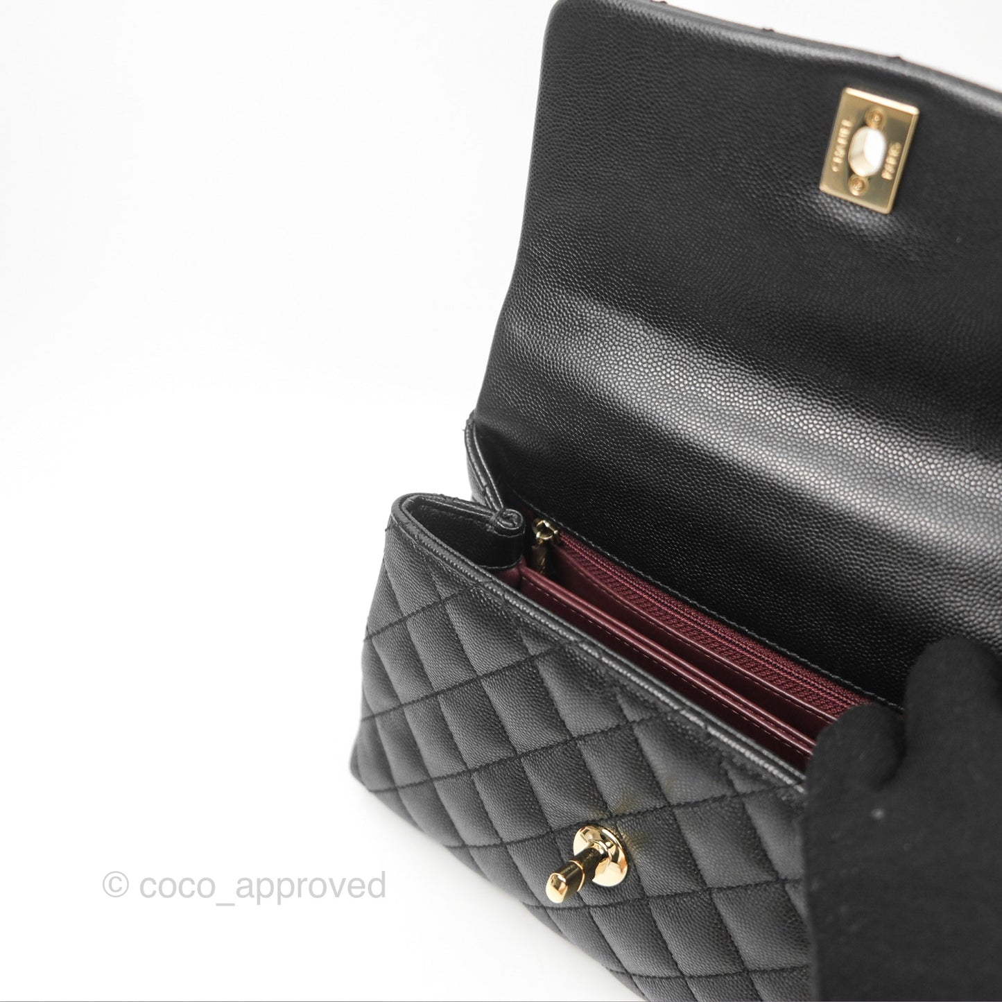 Chanel Small Quilted Coco Handle Black Caviar Gold Hardware