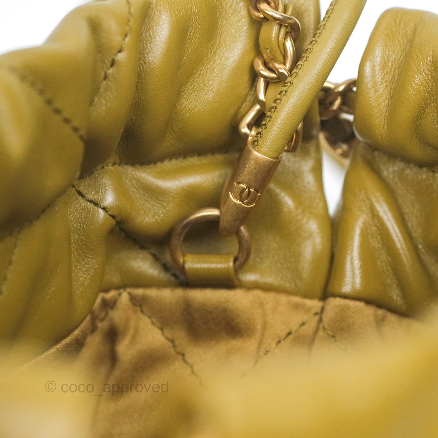 Chanel 22 Mini Bag Olive Shiny Crumpled Calfskin Aged Gold Hardware