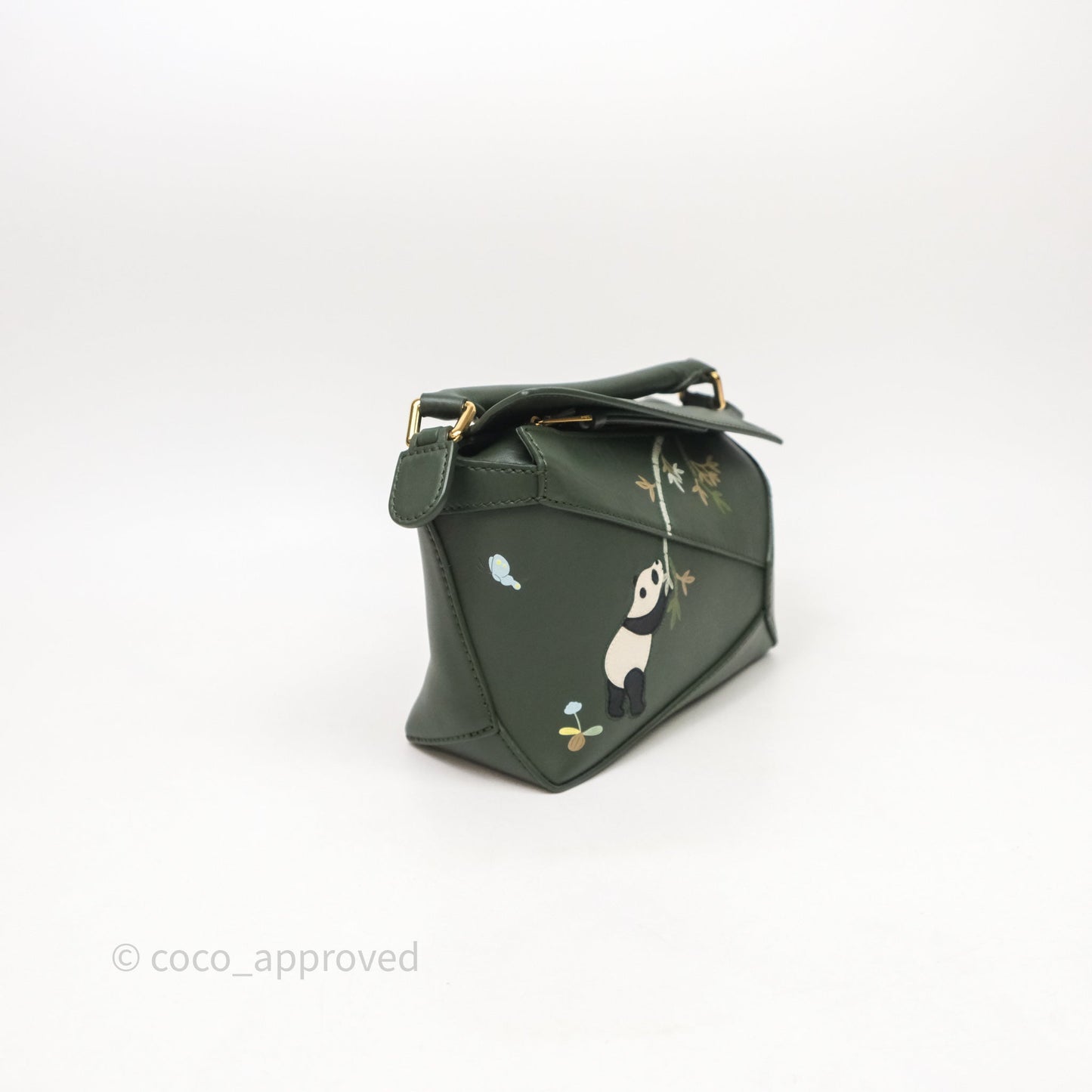Loewe X SUNA FUJITA Mini Pandas Puzzle Bag Dark Green Calfskin Gold Hardware