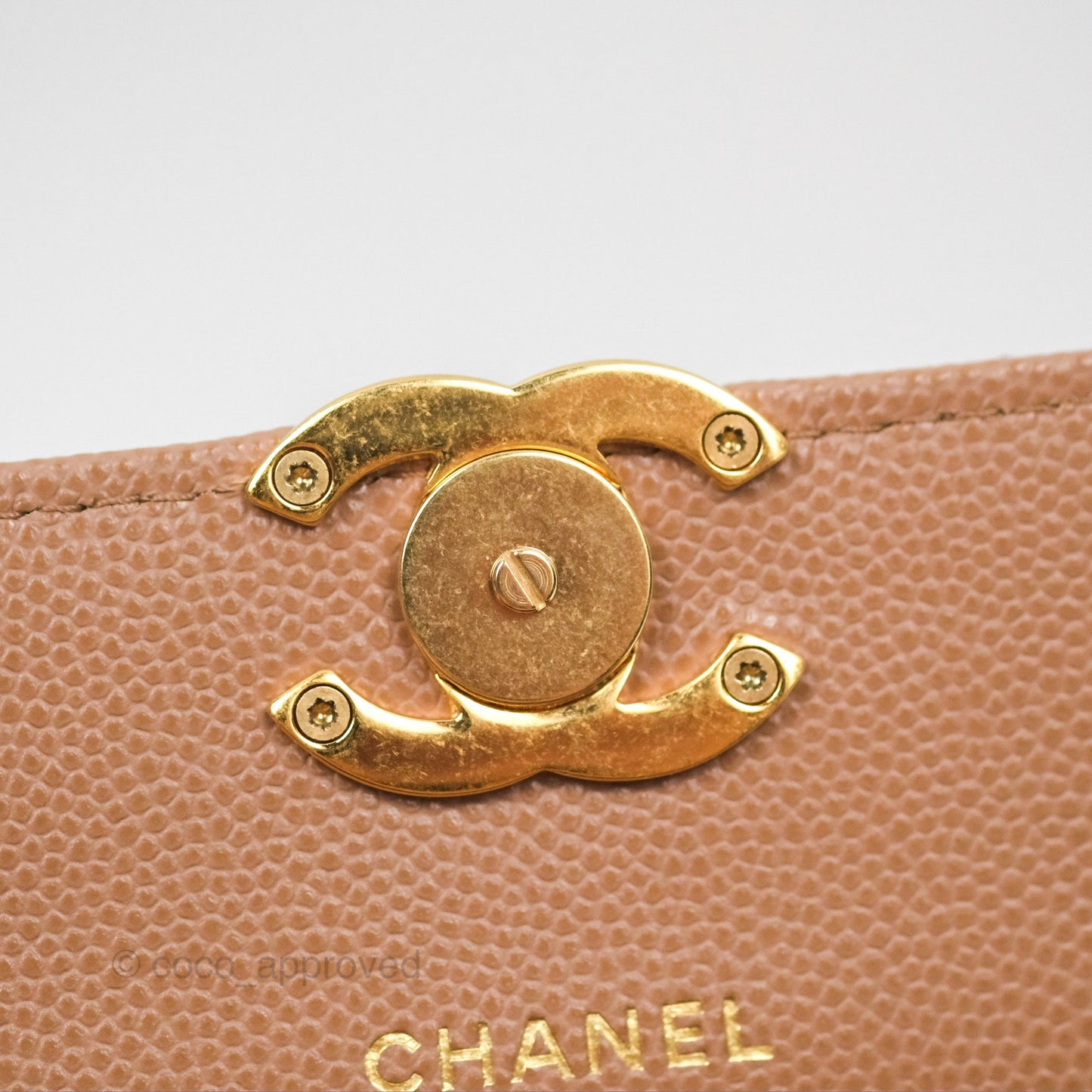 Chanel Coco First Phone Holder Dark Beige Caviar Gold Hardware 22K