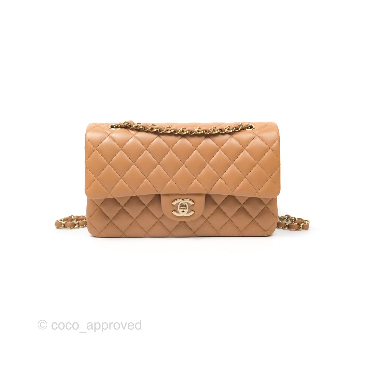 Chanel Classic M/L Medium Flap Quilted Dark Beige Lambskin Gold Hardware 22K