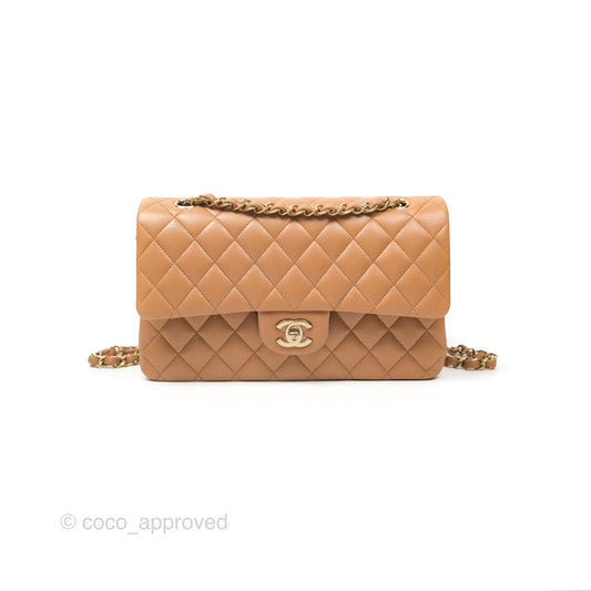 Chanel Classic M/L Medium Flap Quilted Dark Beige Lambskin Gold Hardware 22K