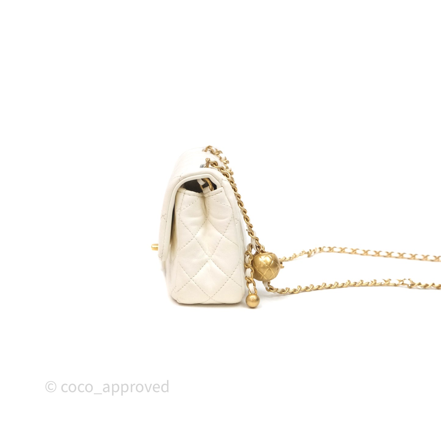 Chanel Mini Rectangular Pearl Crush White Lambskin Aged Gold Hardware