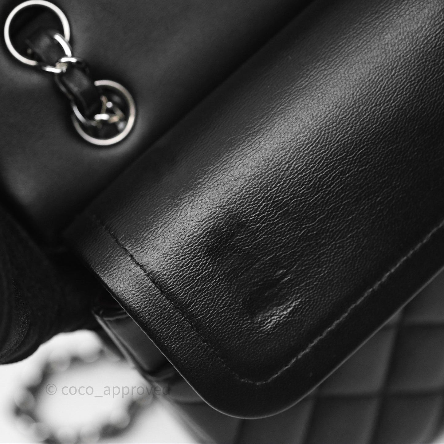 Chanel Classic M/L Medium Flap Quilted Black Lambskin Silver Hardware