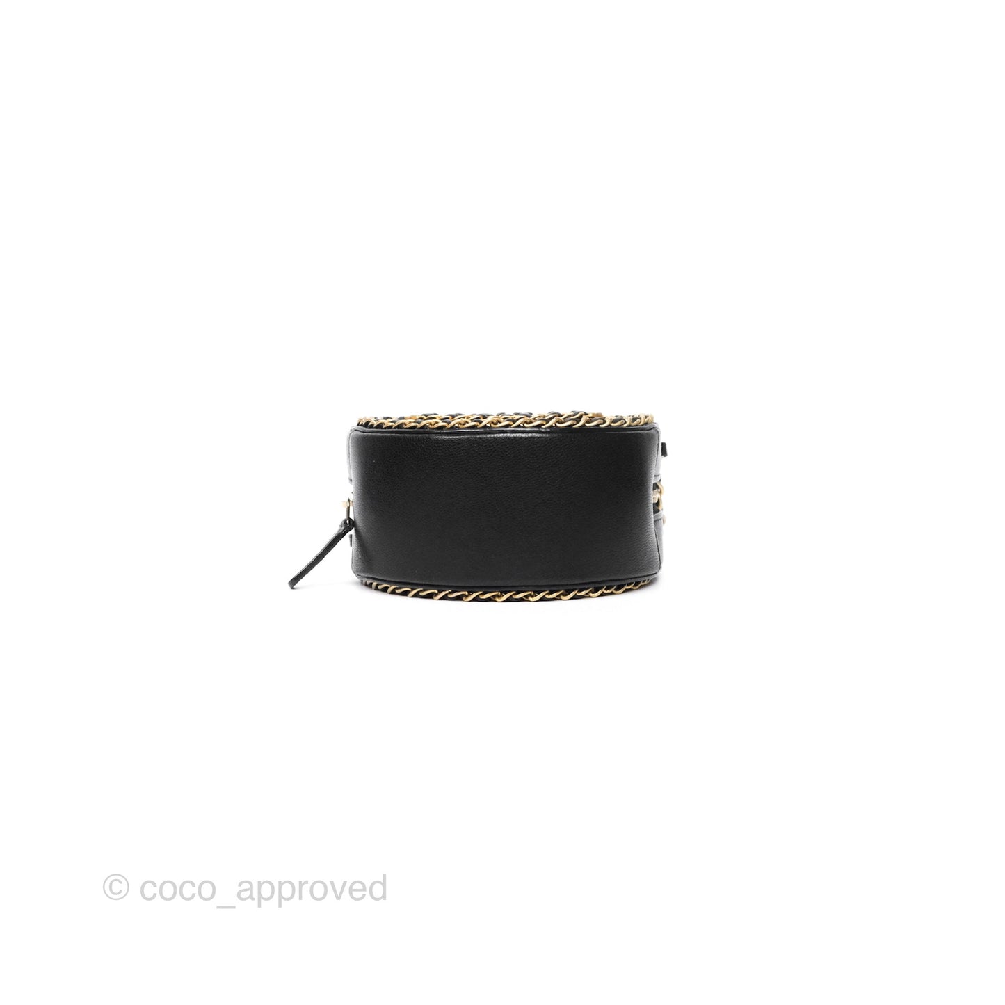 Chanel Chained Round Filigree Clutch With Chain Black Lambskin Gold Hardware