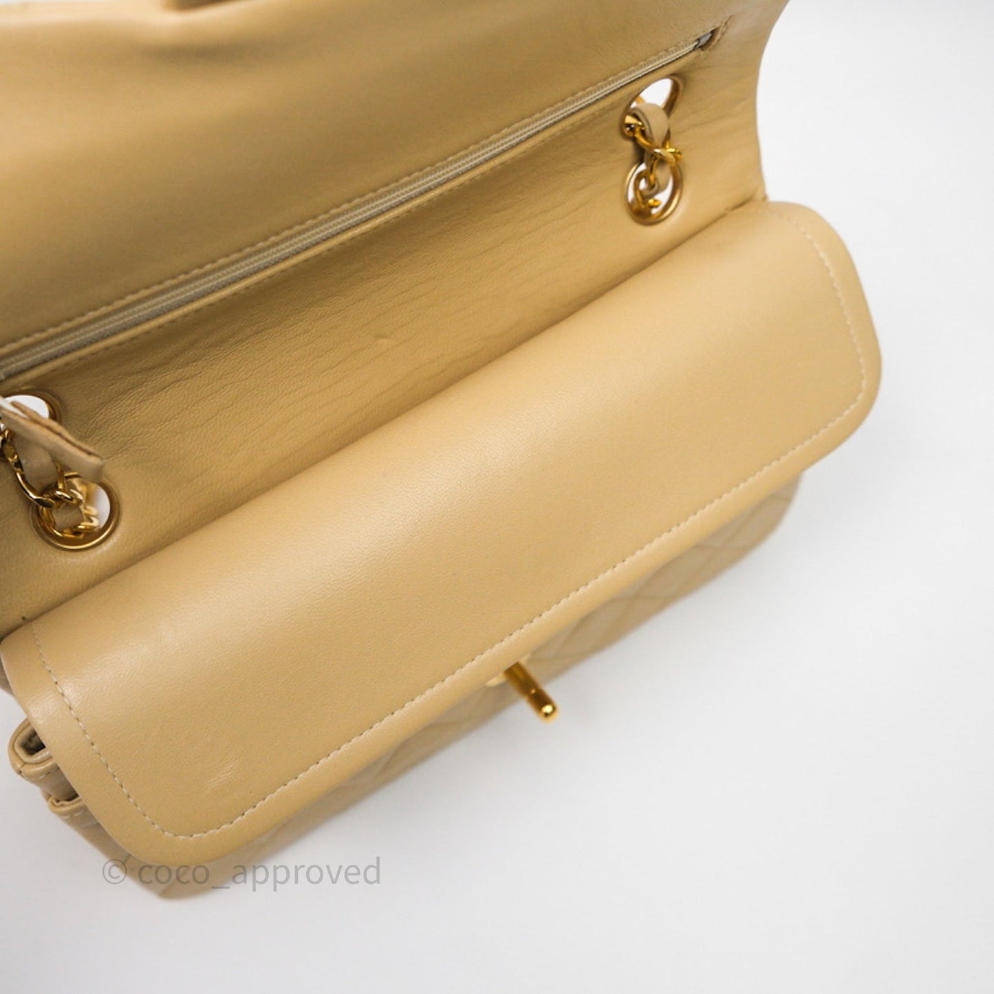 Chanel Vintage Small Classic Flap Beige Lambskin 24K Gold Hardware