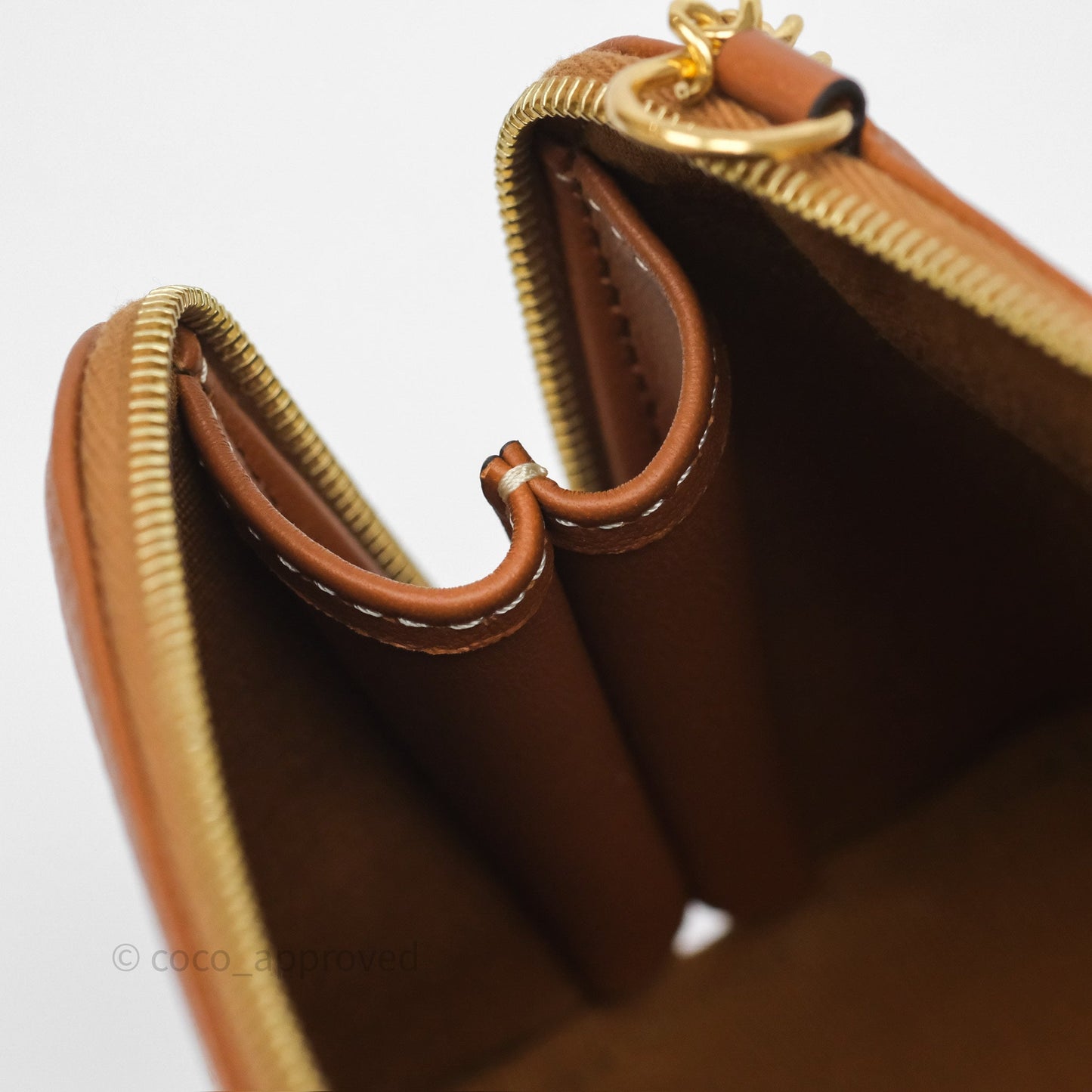 Celine Clutch With Chain Triomphe Canvas Lambskin White/Tan