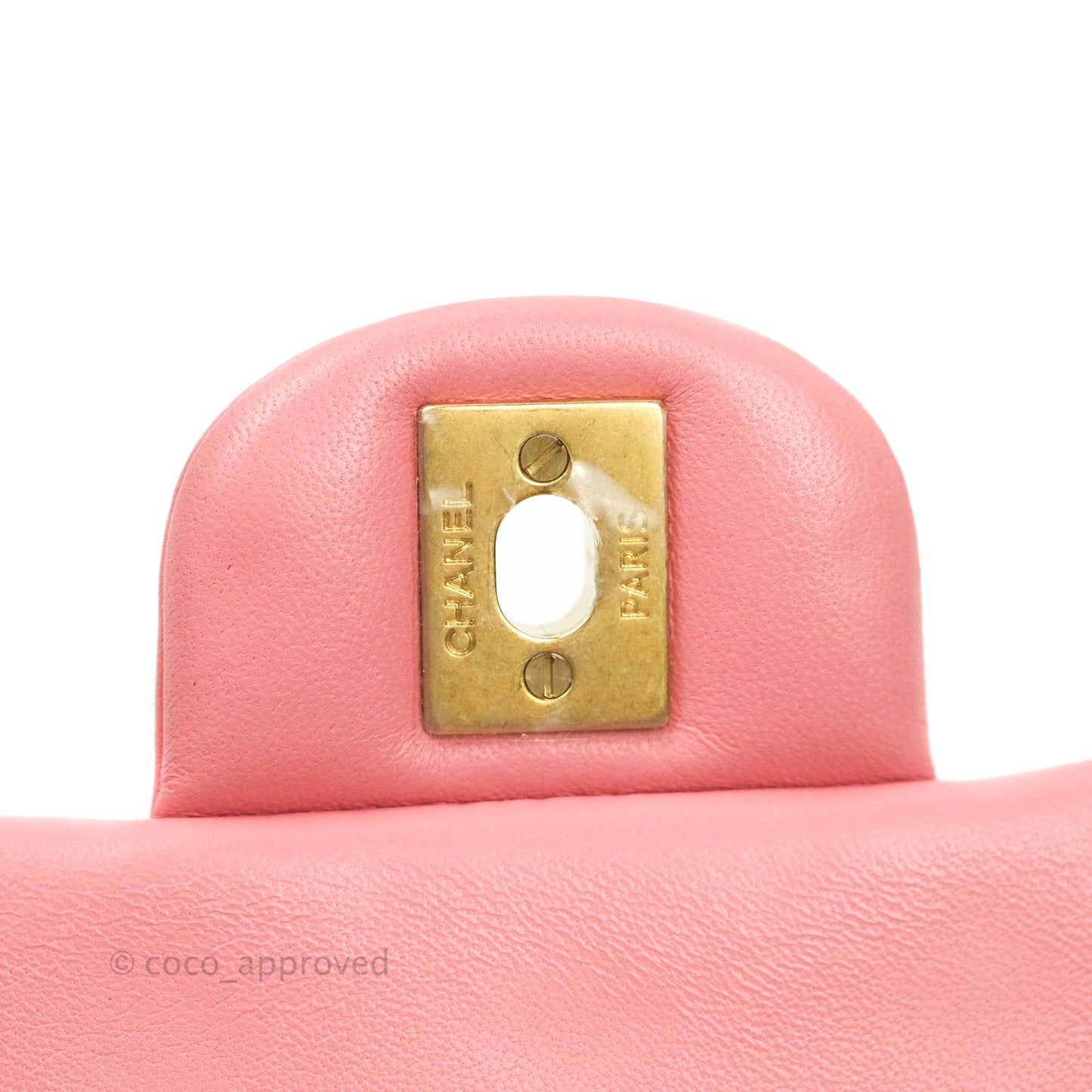 Chanel Quilted Mini Rectangular Pink Lambskin Aged Gold Hardware