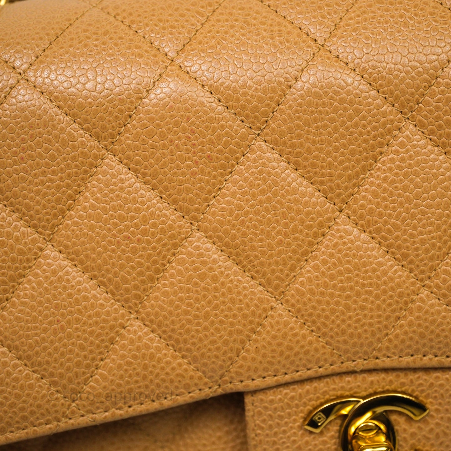 Chanel Vintage Medium Classic Flap Beige Caviar 24K Gold Hardware
