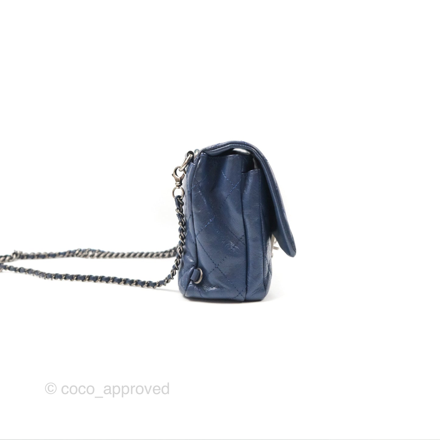 Chanel Quilted Small Double Carry Waist Chain Flap Dark Blue Shiny Goatskin