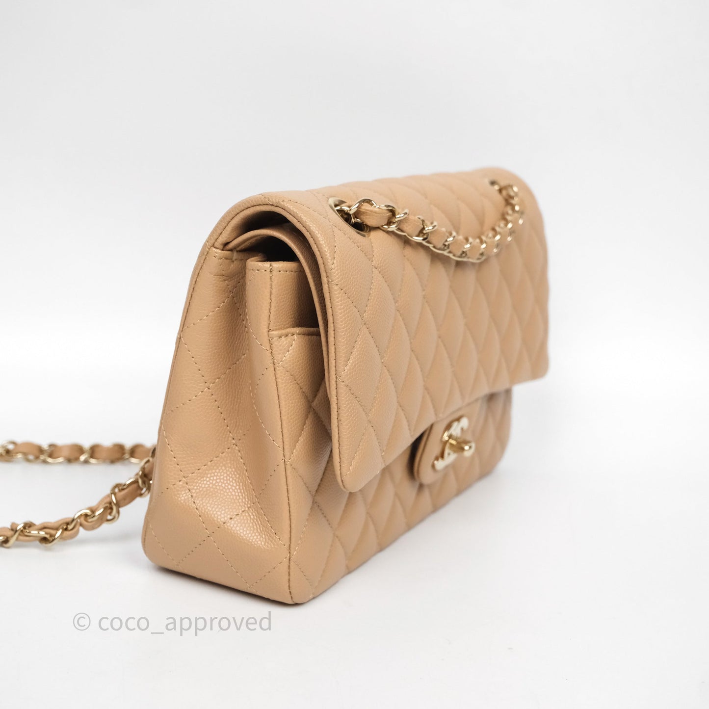 Chanel Classic M/L Medium Flap Quilted Dark Beige Caviar Gold Hardware
