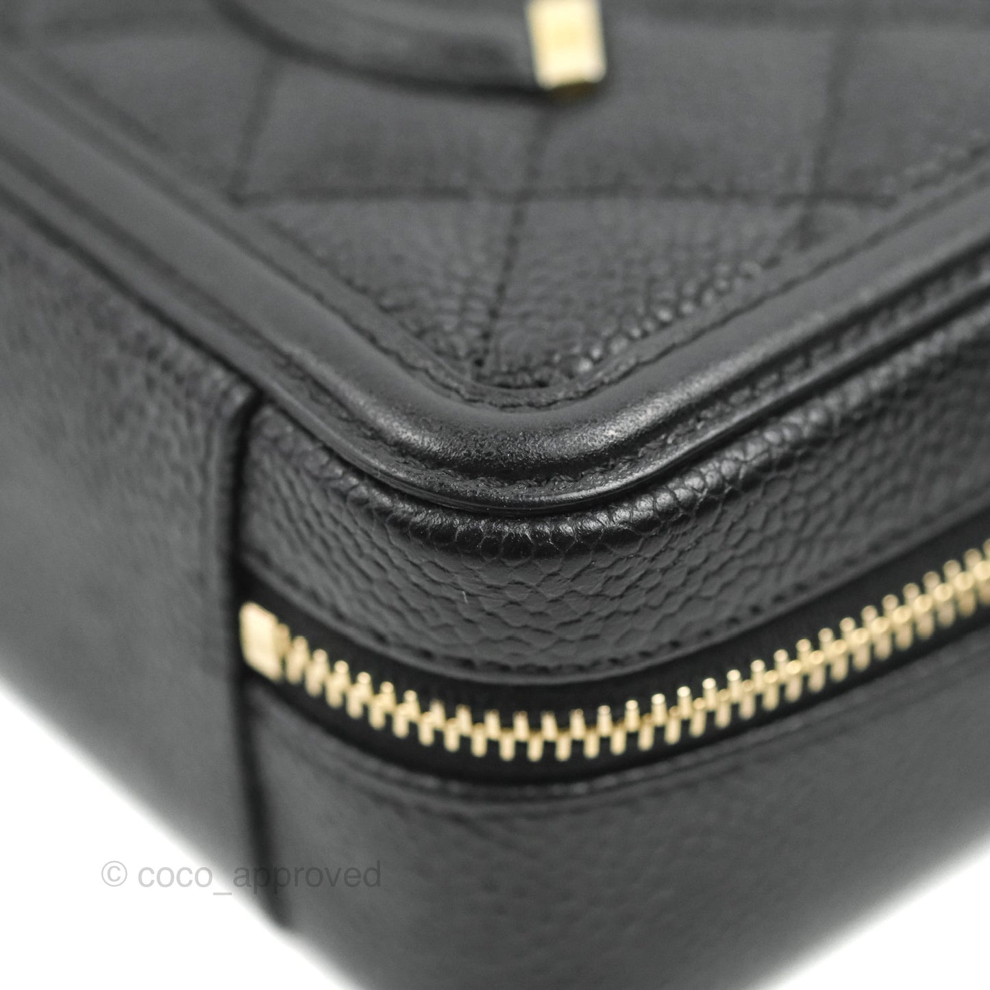 Chanel CC Filigree Vanity Clutch With Chain Caviar Black Aged Gold Hardware