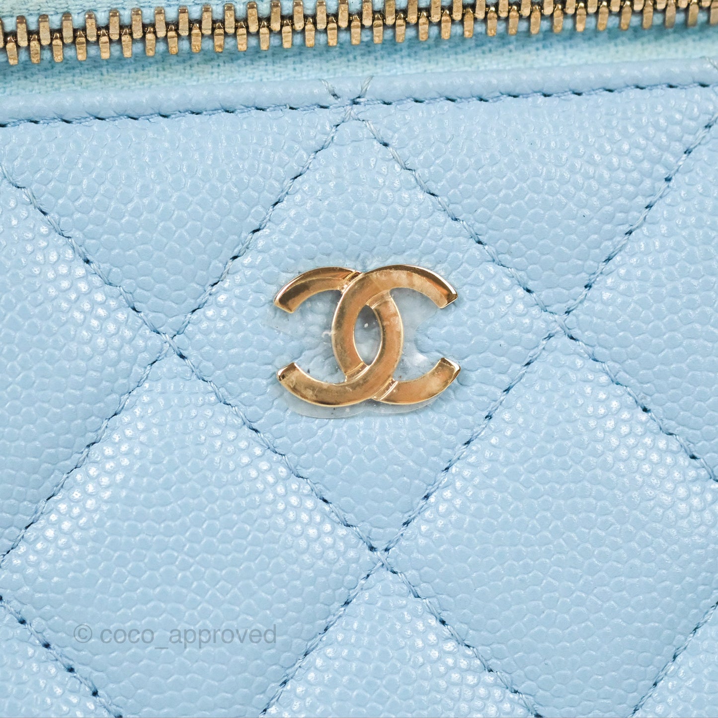 Chanel Vanity with Chain Blue Caviar Aged Gold Hardware