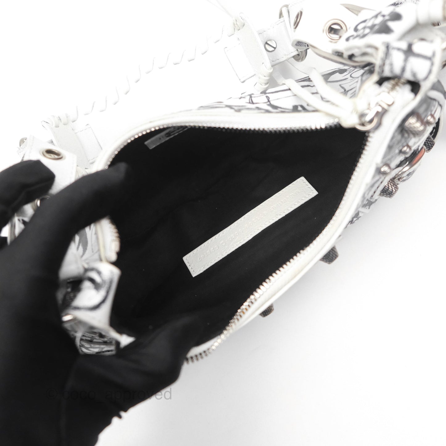 Balenciaga XS Graffiti Le Cagole Shoulder Bag White Black
