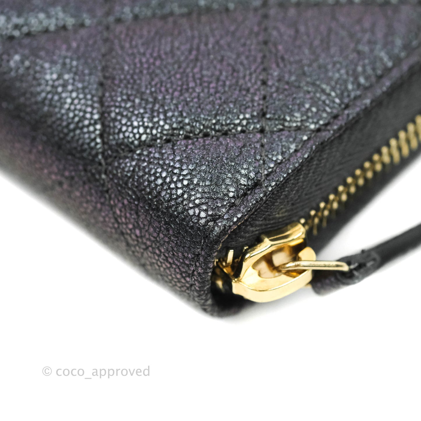 Chanel Quilted Zip Around Travel Wallet Iridescent Black Caviar Gold Hardware 19S