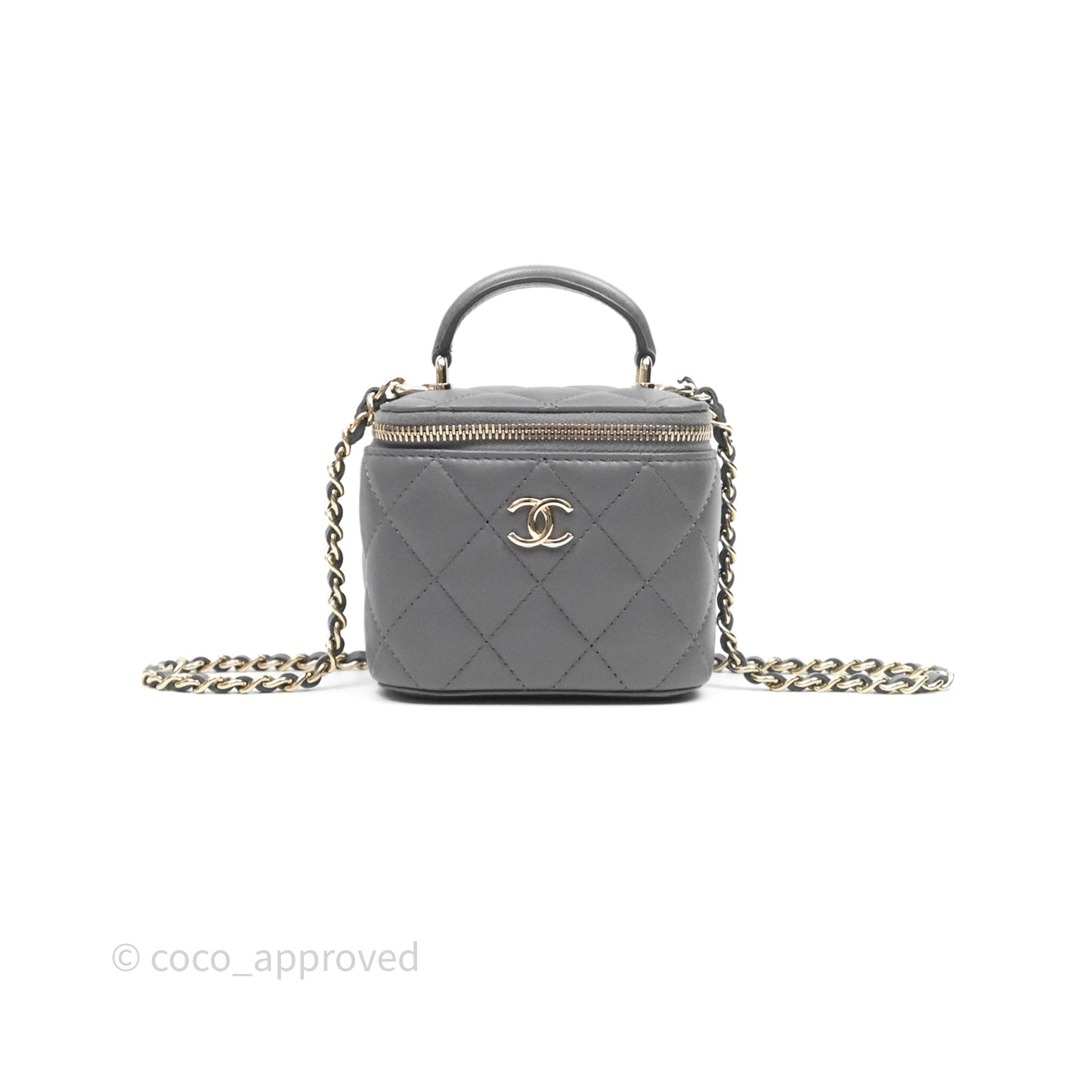 Chanel Mini Top Handle Vanity With Chain Grey Lambskin Gold Hardware